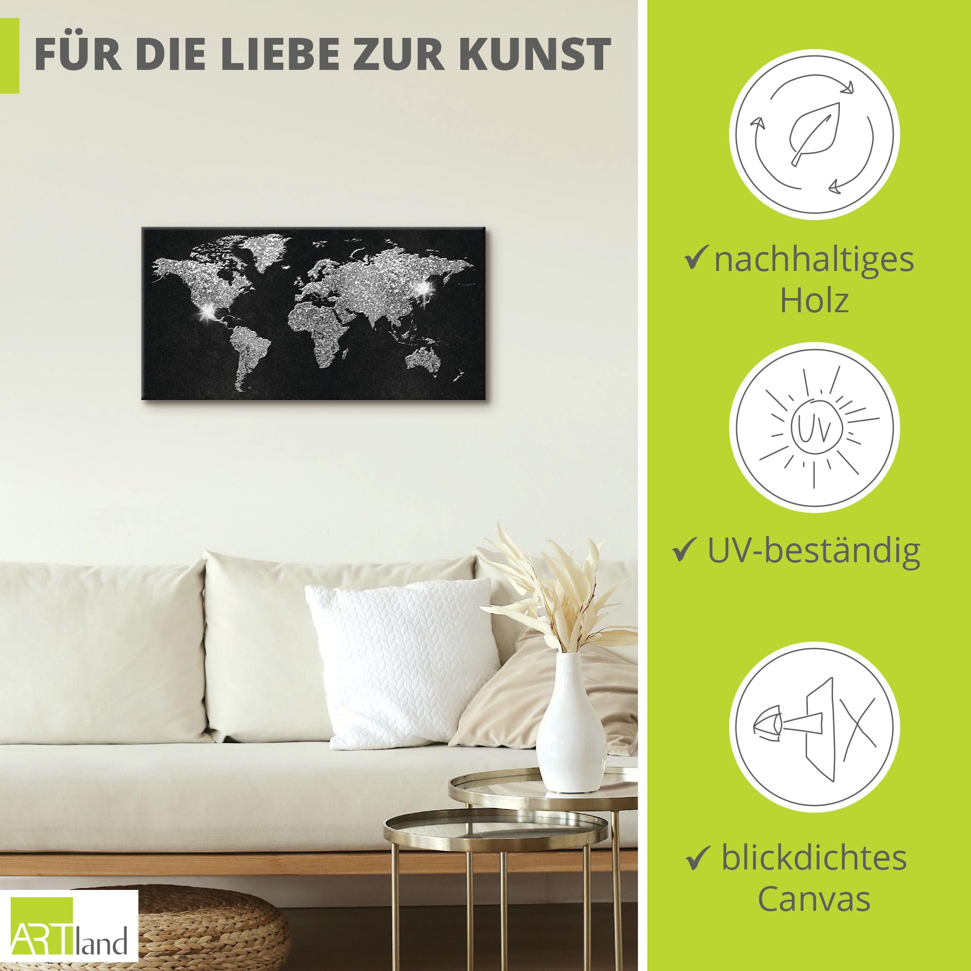 artland-leinwandbilder-weltkarte-silber-u1sx-leinwandbild image 2