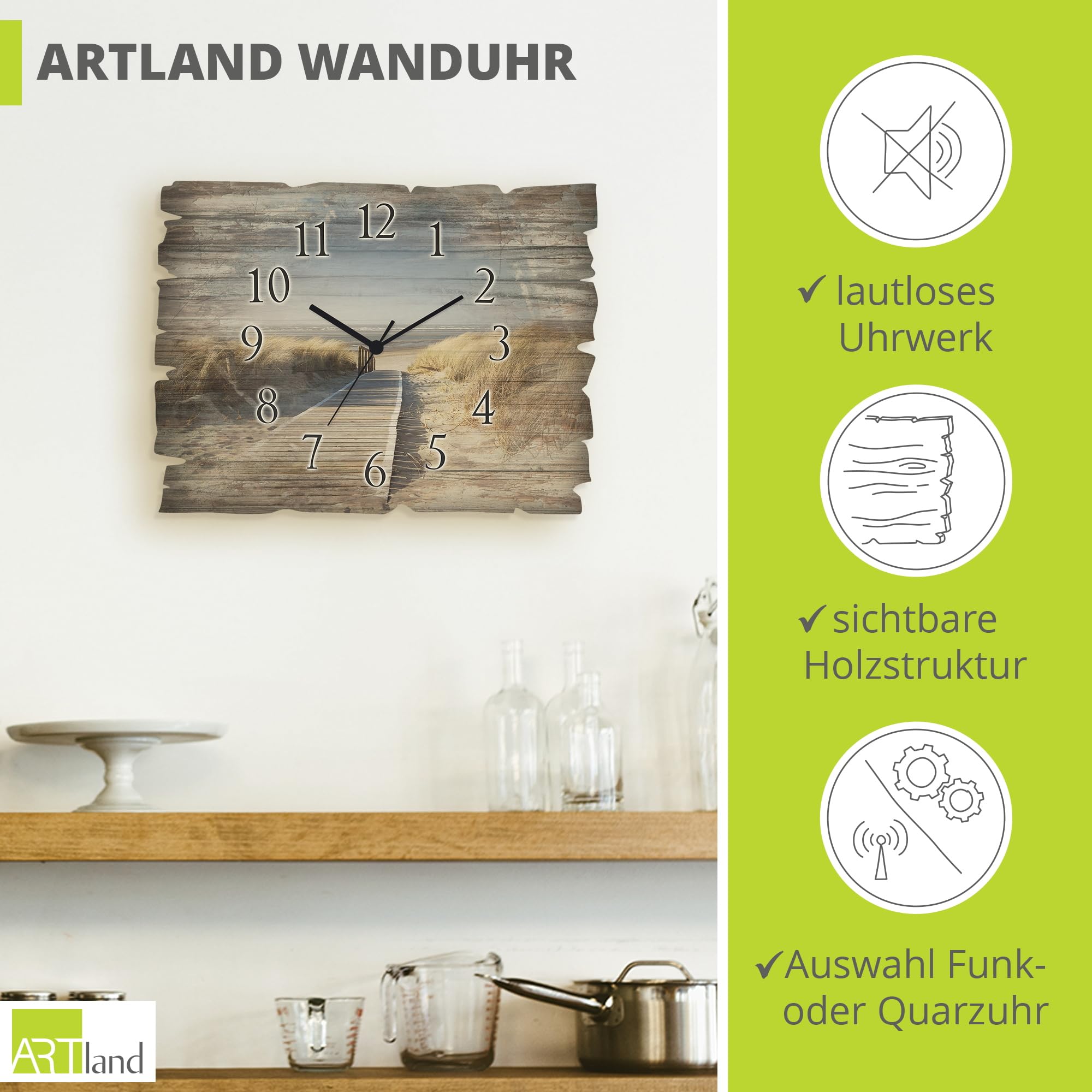 artland-wanduhren-nordseestrand-holzuhr-40x30-cm-quarzuhr image 2