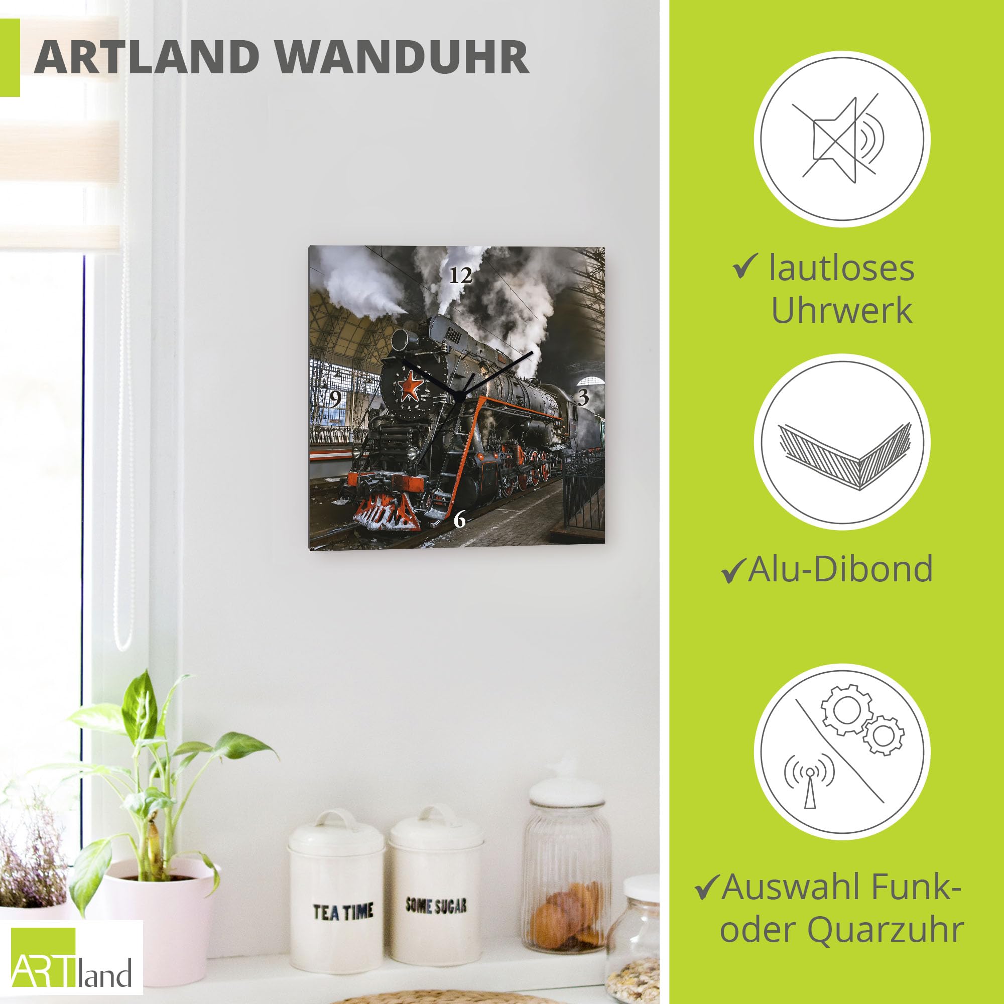 artland-wanduhren-lokomotive-retro-alu-funkuhr-30x30 image 2