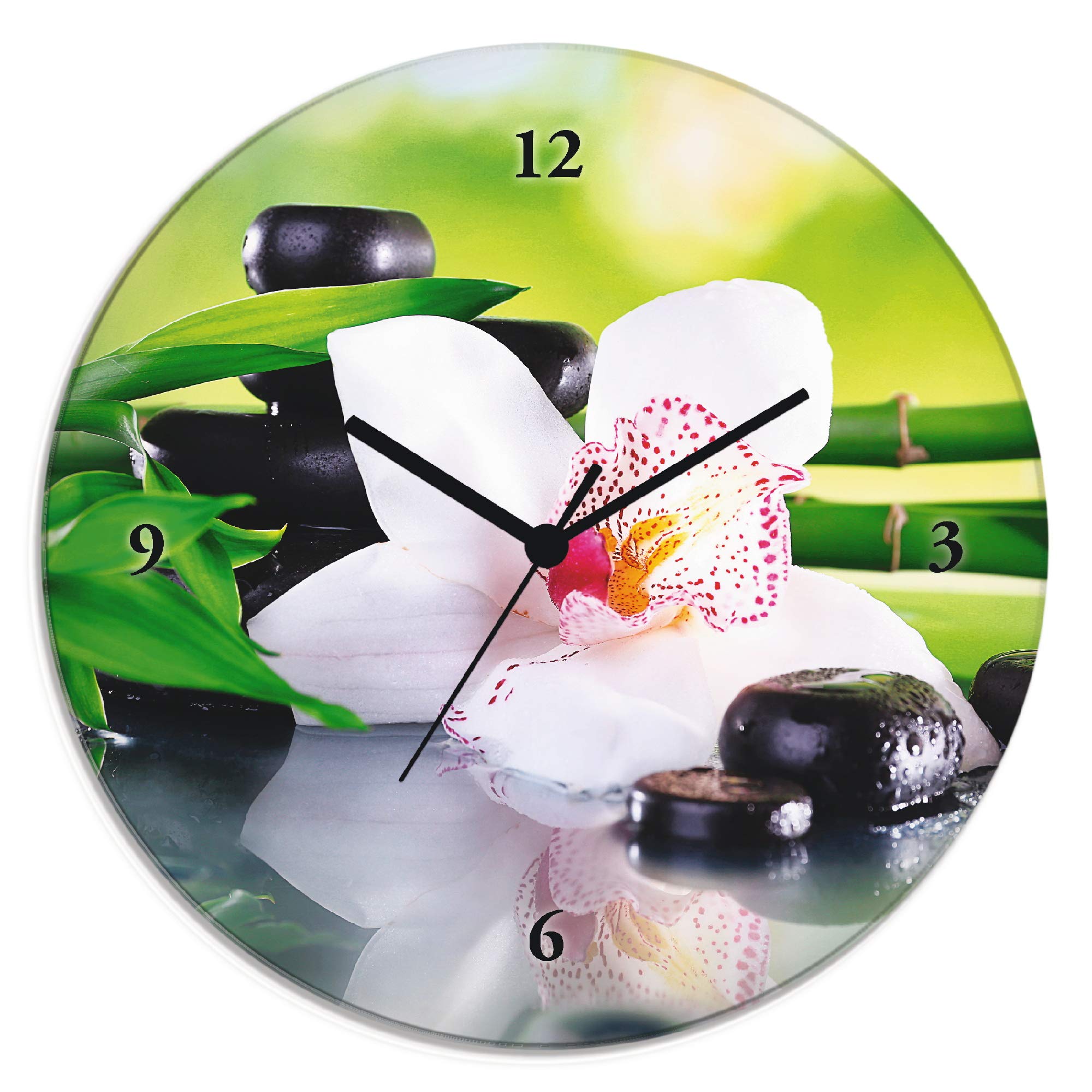 artland-t9iq-wanduhr-rund-30-cm-glas-funkuhr-orchidee-zen image 1