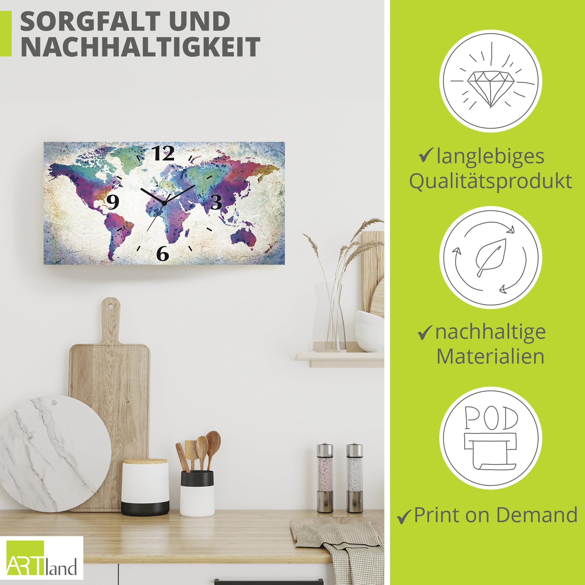 artland-wanduhren-weltkarte-quarzuhr-50x25-cm-bunt image 5