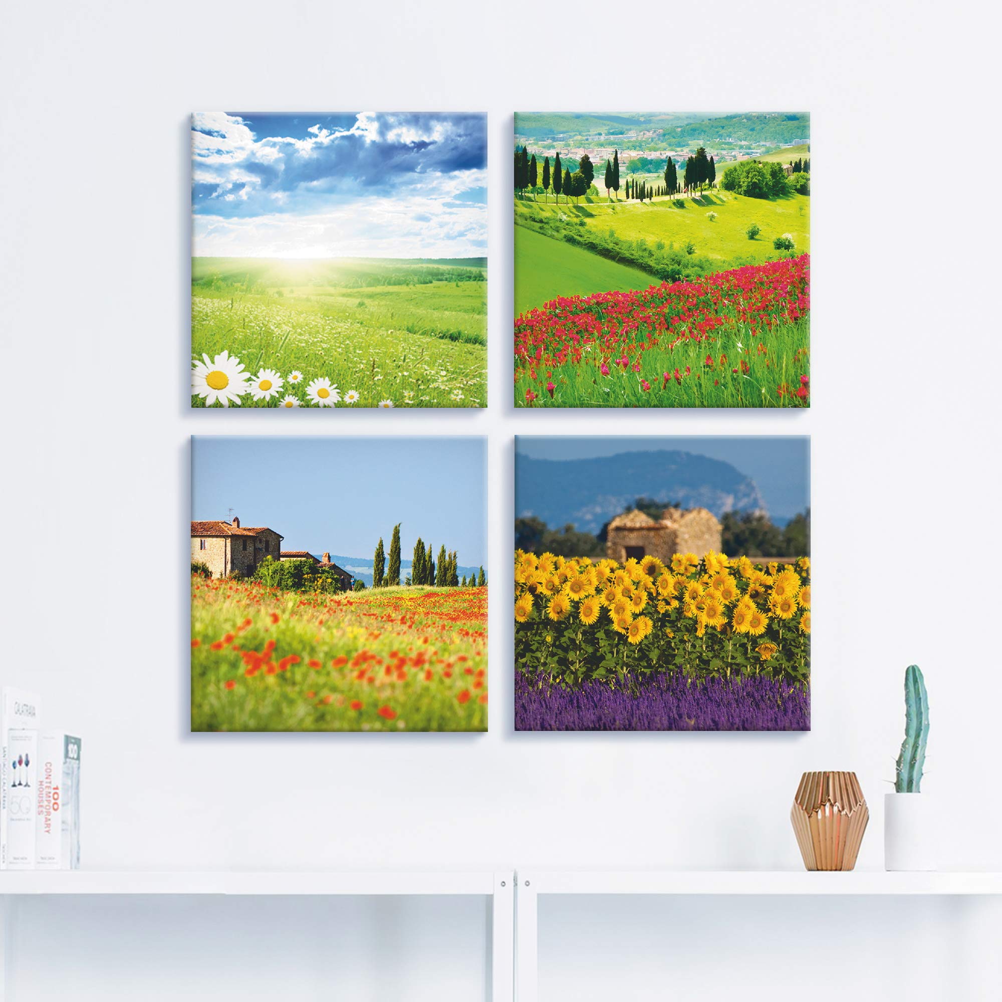 artland-leinwandbilder-blumenfelder-leinwandbild-4tlg-40x40-cm-gr-n image 5