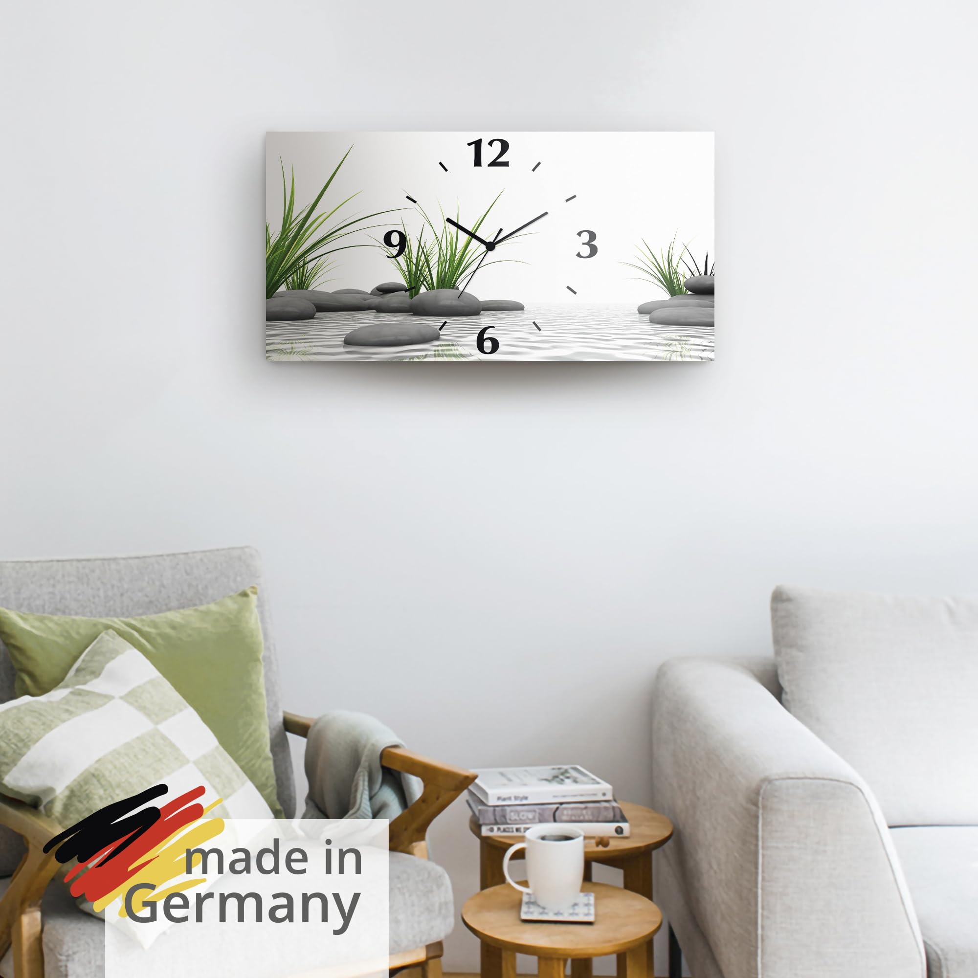 artland-wanduhren-quarzuhr-60x30-cm-zen-steine-lautlos image 6