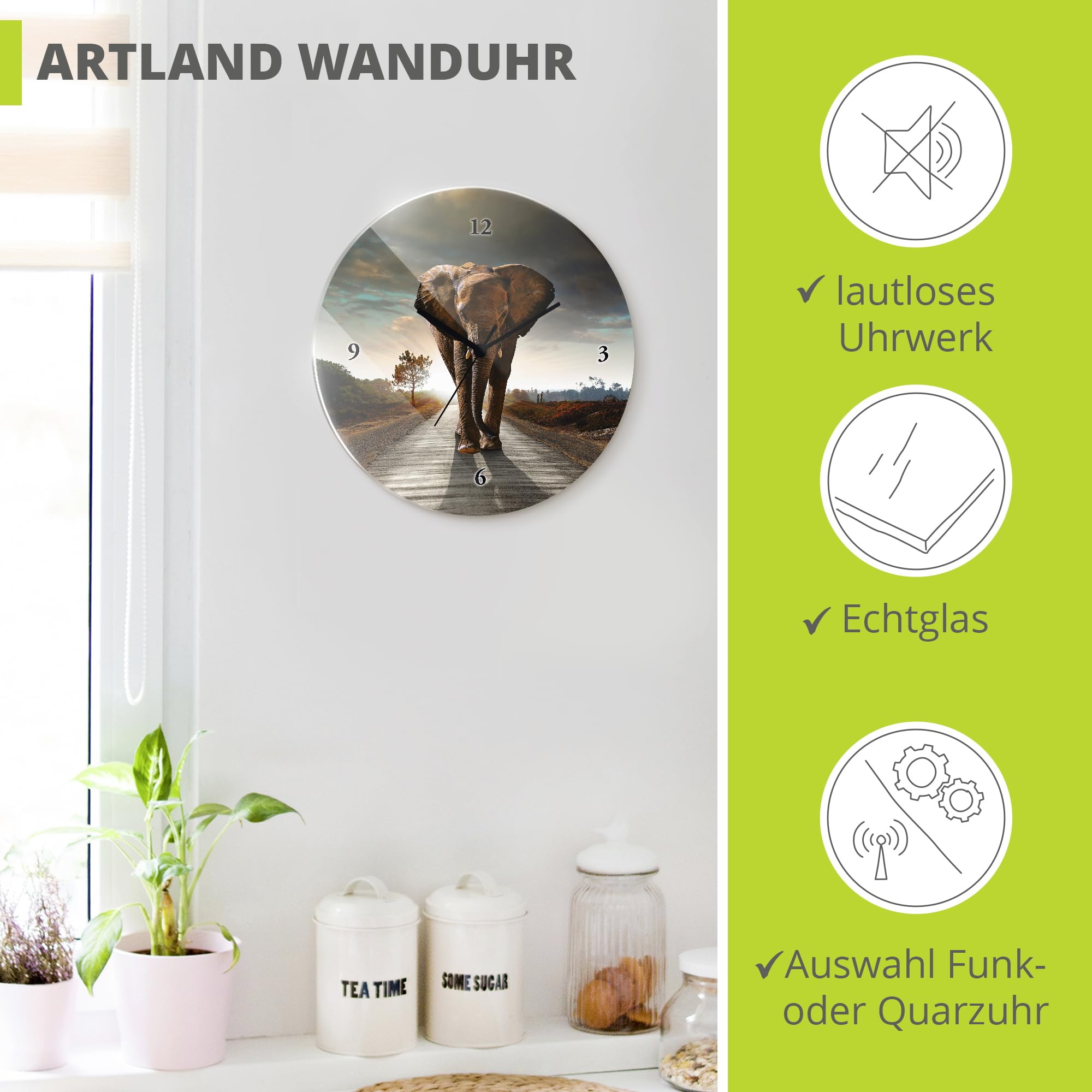 artland-wanduhren-funkuhr-elefant-30cm-glas-lautlos image 2