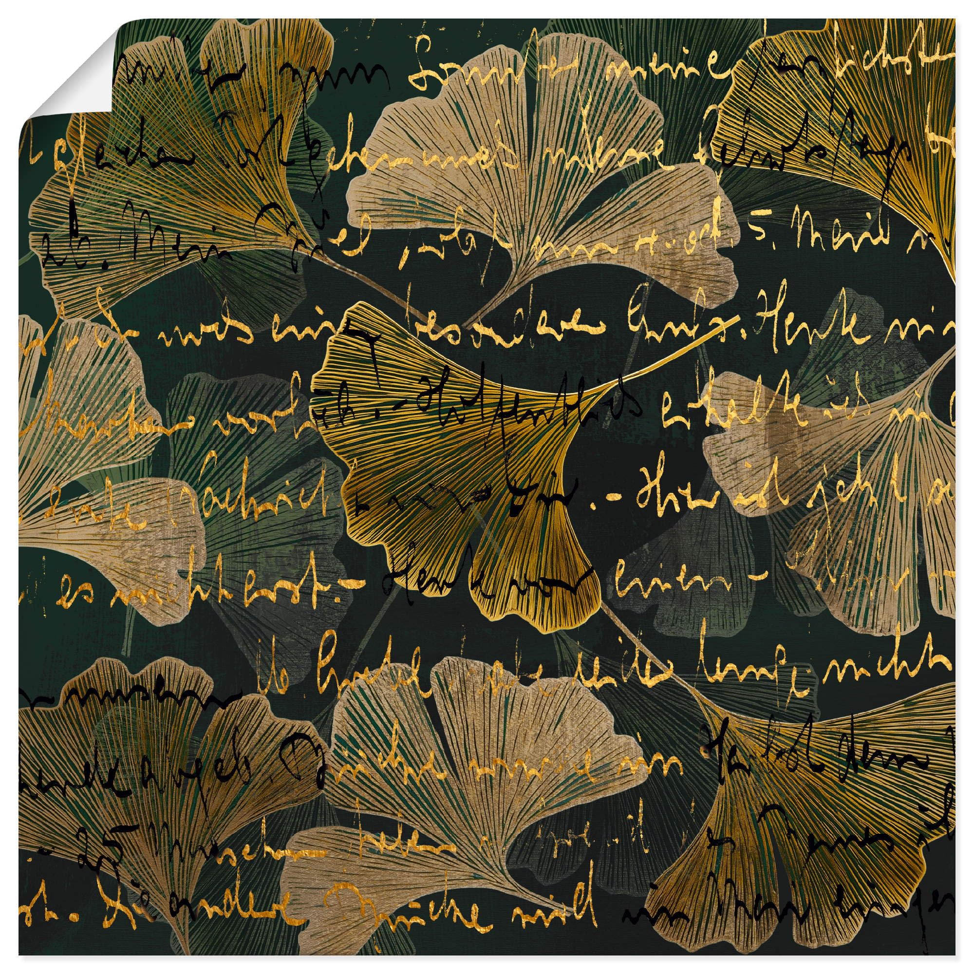artland-kunstdrucke-ginkgo-poster-100x100-cm-braun image 1