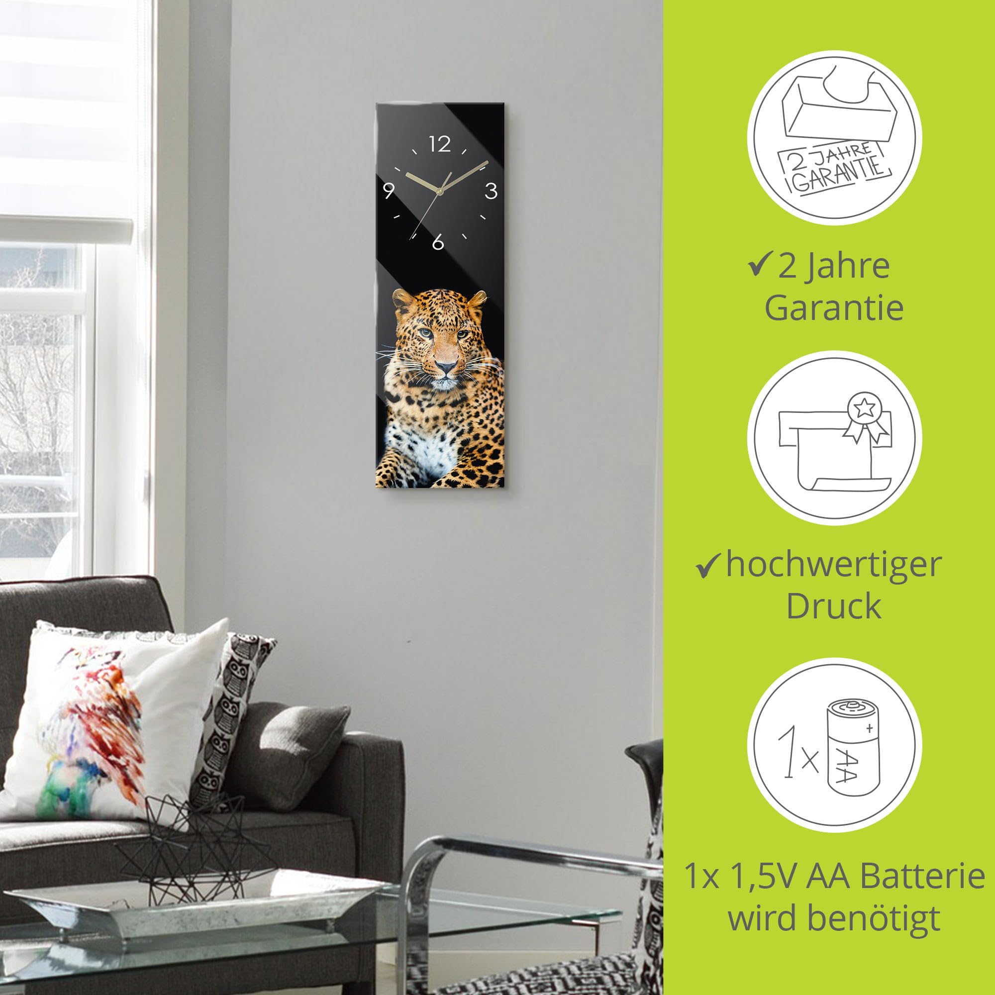 artland-wanduhren-leopard-funkuhr-glas-20x60-cm-lautlos image 3