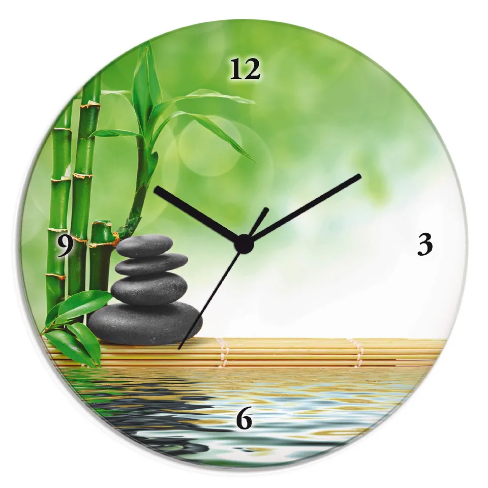 artland-wanduhren-t5op-glas-wanduhr-30-cm-spa-basaltsteine-lautlos image 1