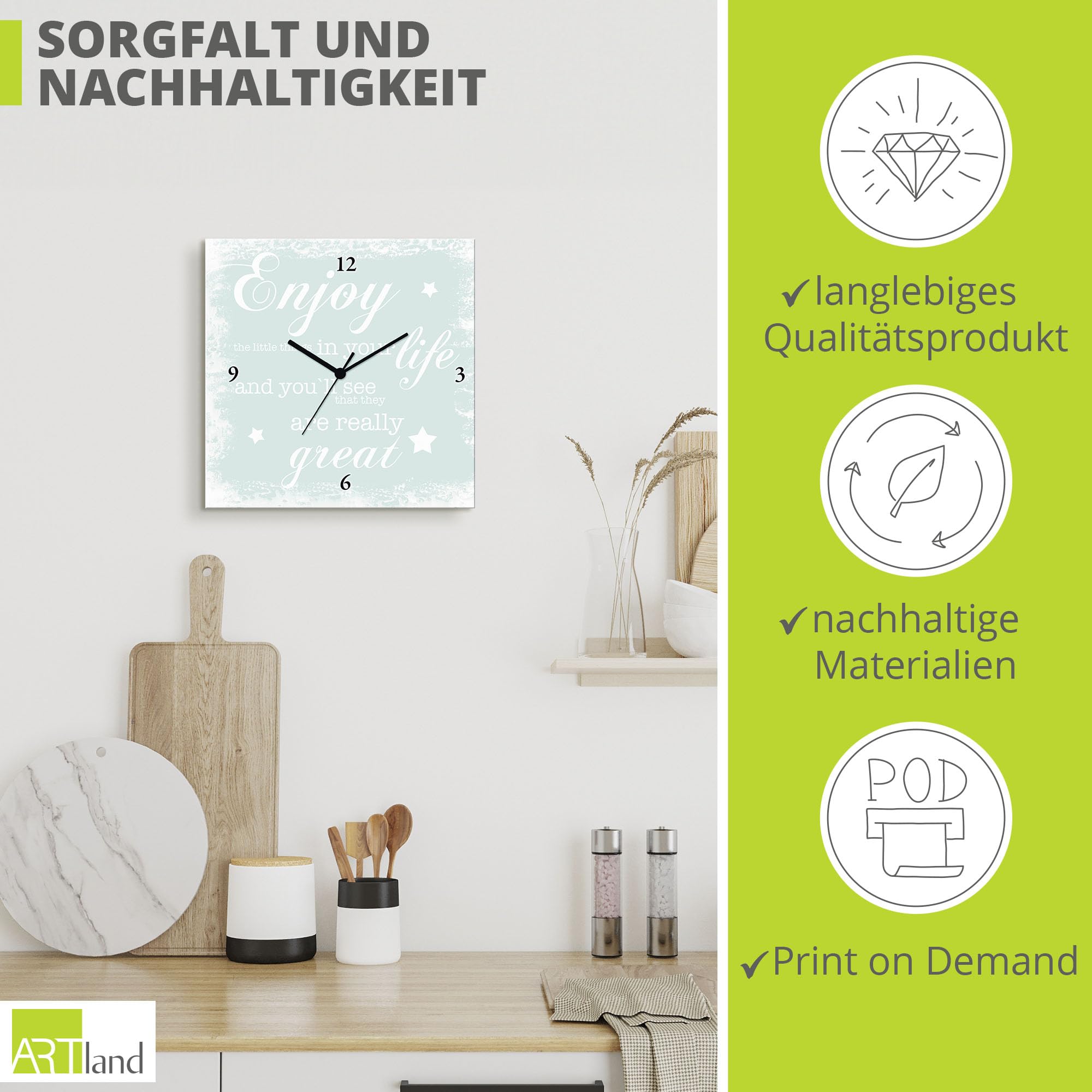 artland-wanduhren-spruch-mint-leinwand-funkuhr-30x30 image 5