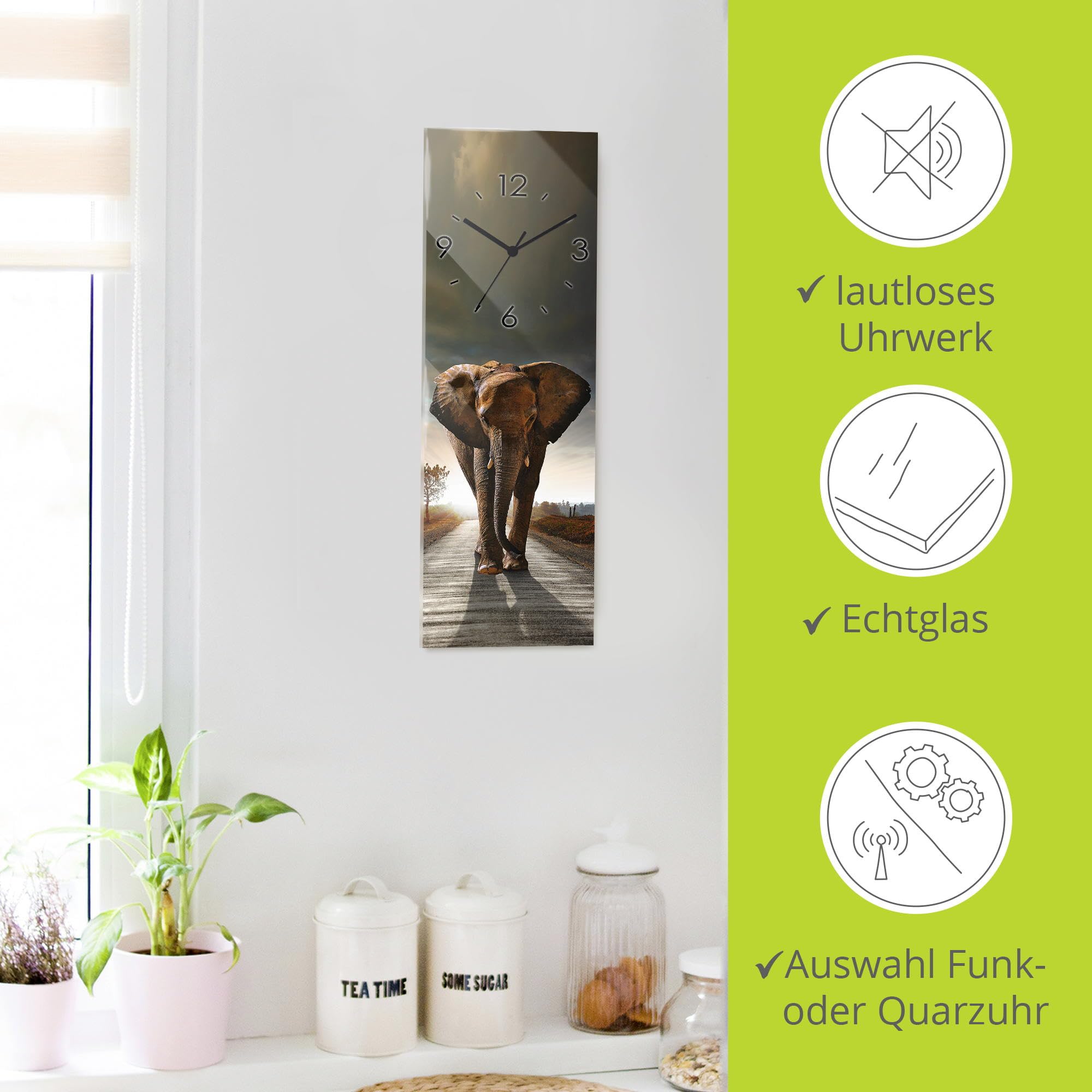 artland-wanduhren-t9qo-wanduhr-elefant-safari-20x60-cm-lautlos image 2