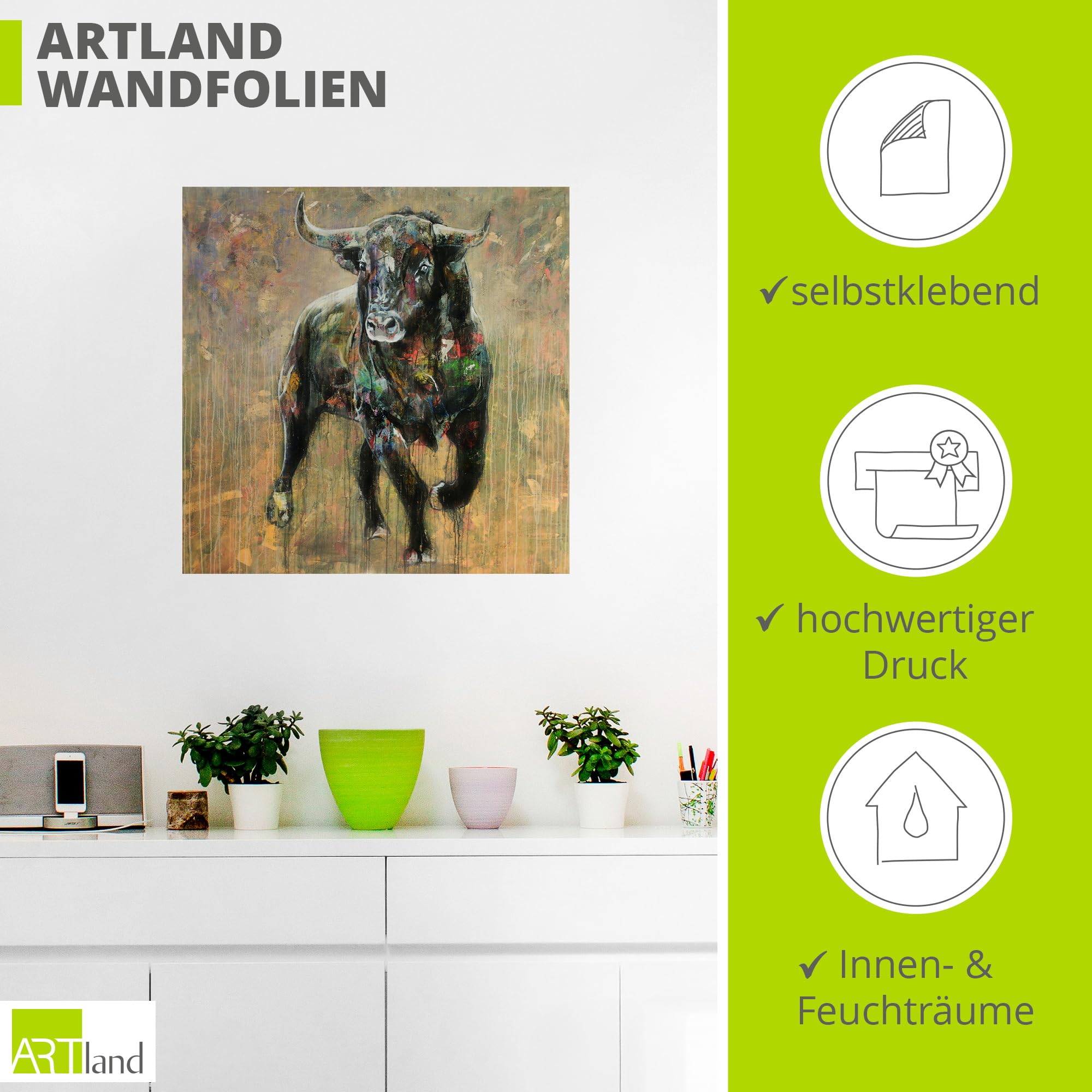 artland-wandaufkleber-stier-wandtattoo-30x30-cm-vinyl image 3