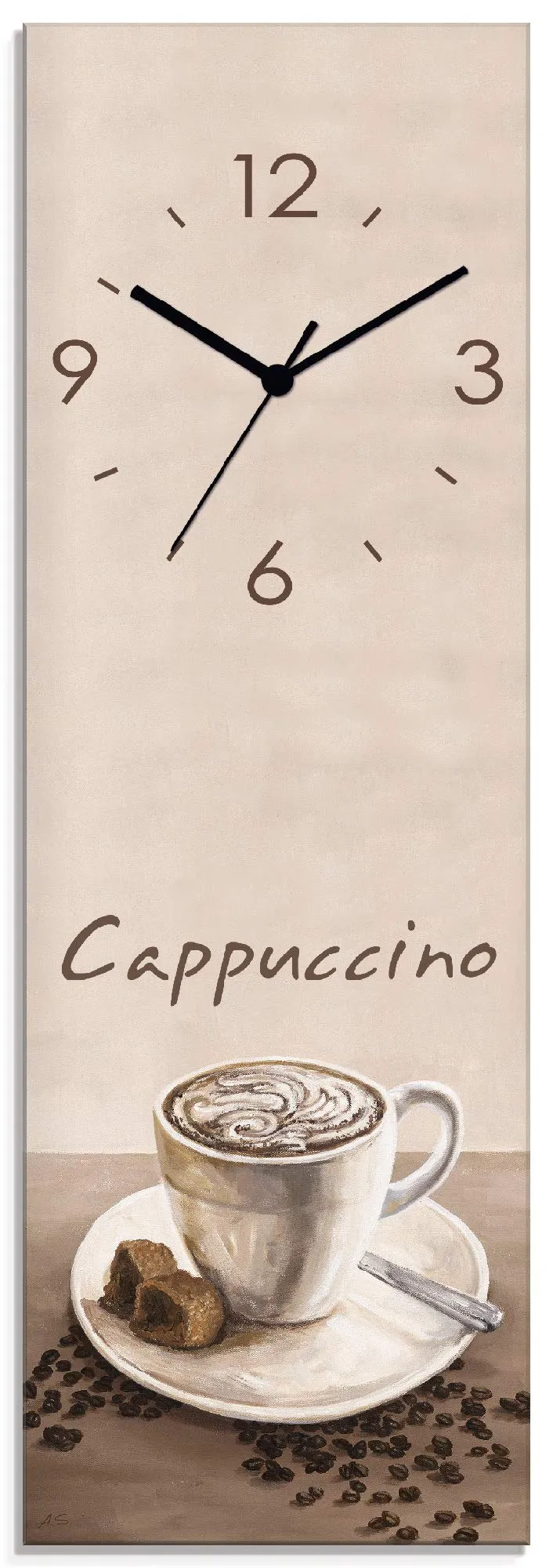 artland-wanduhren-t3ad-wanduhr-kaffee-cappuccino-20x60-lautlos image 1