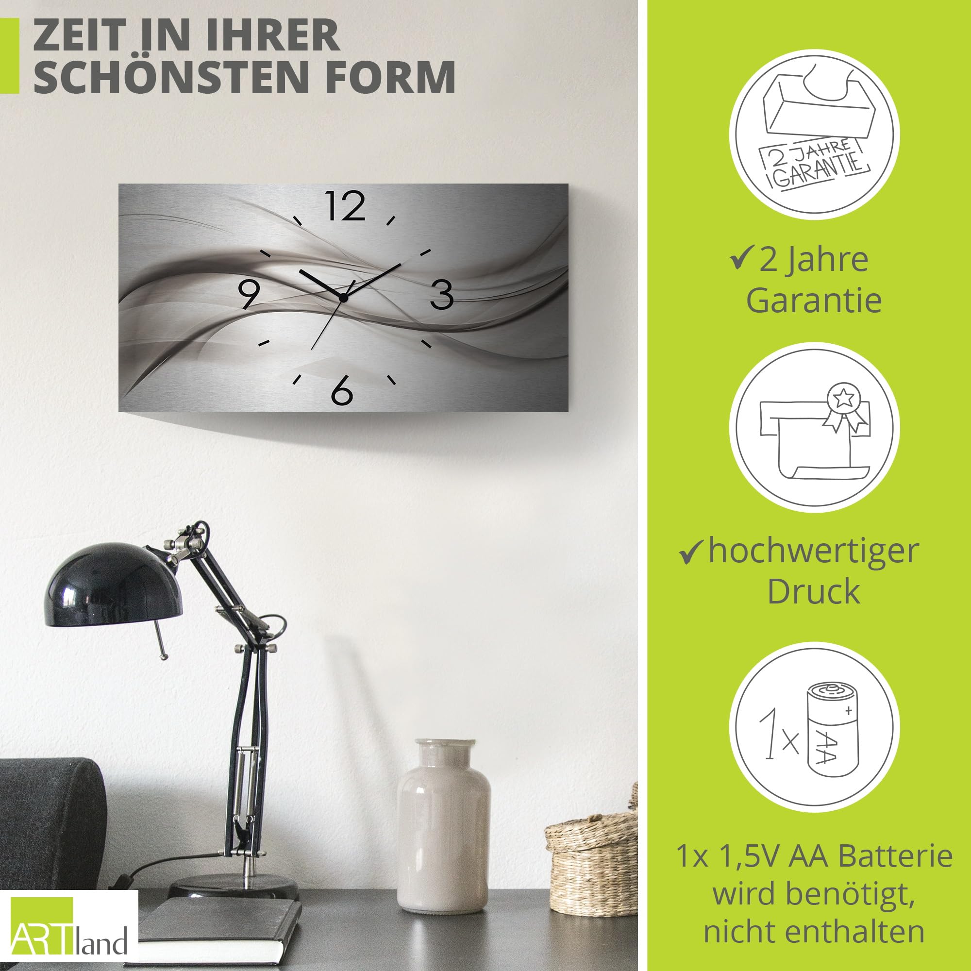 artland-wanduhren-quarzuhr-50x25-cm-wanduhr-silber-lautlos image 3