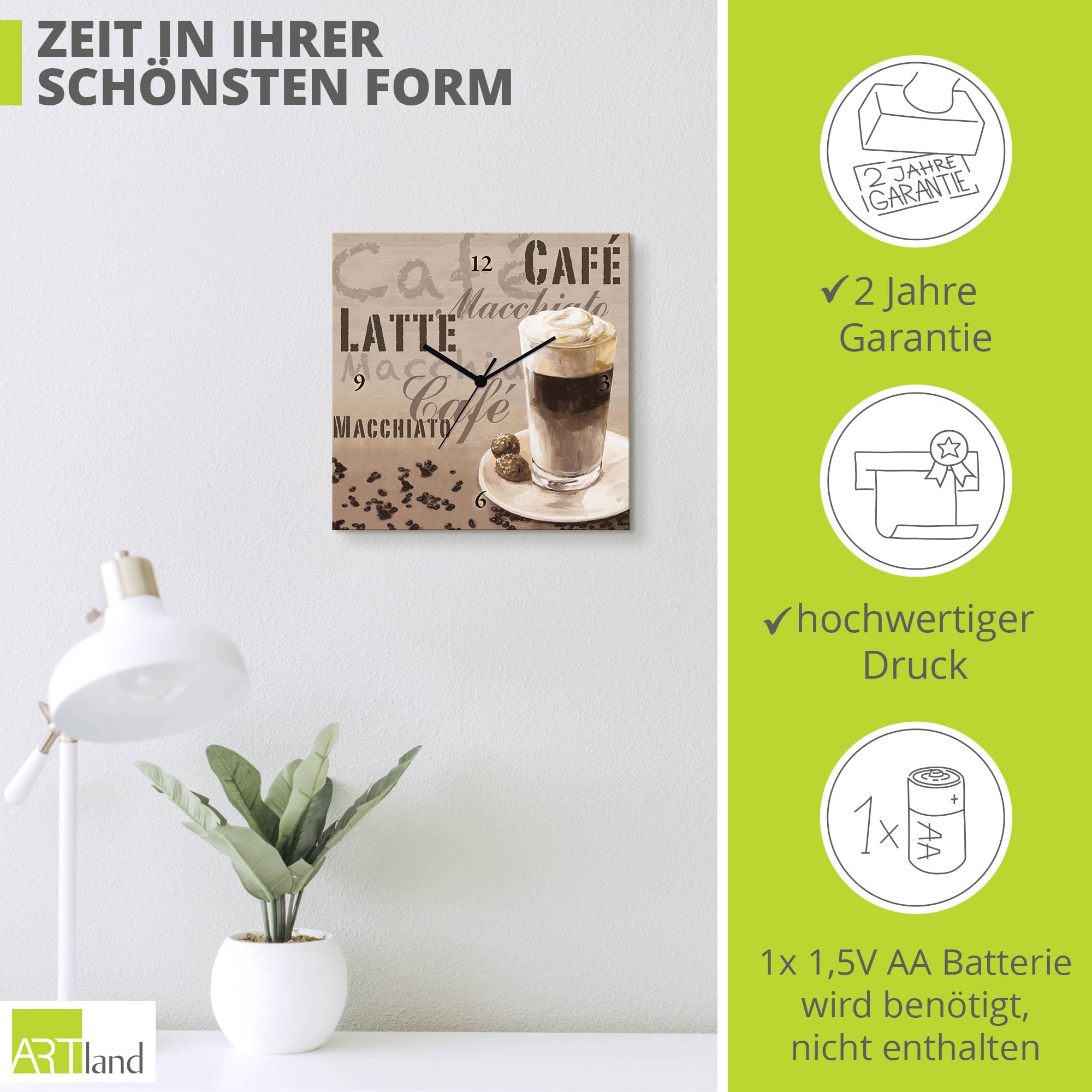 artland-wanduhren-quarzuhr-wanduhr-alu-30x30-kaffee-braun-lautlos image 3