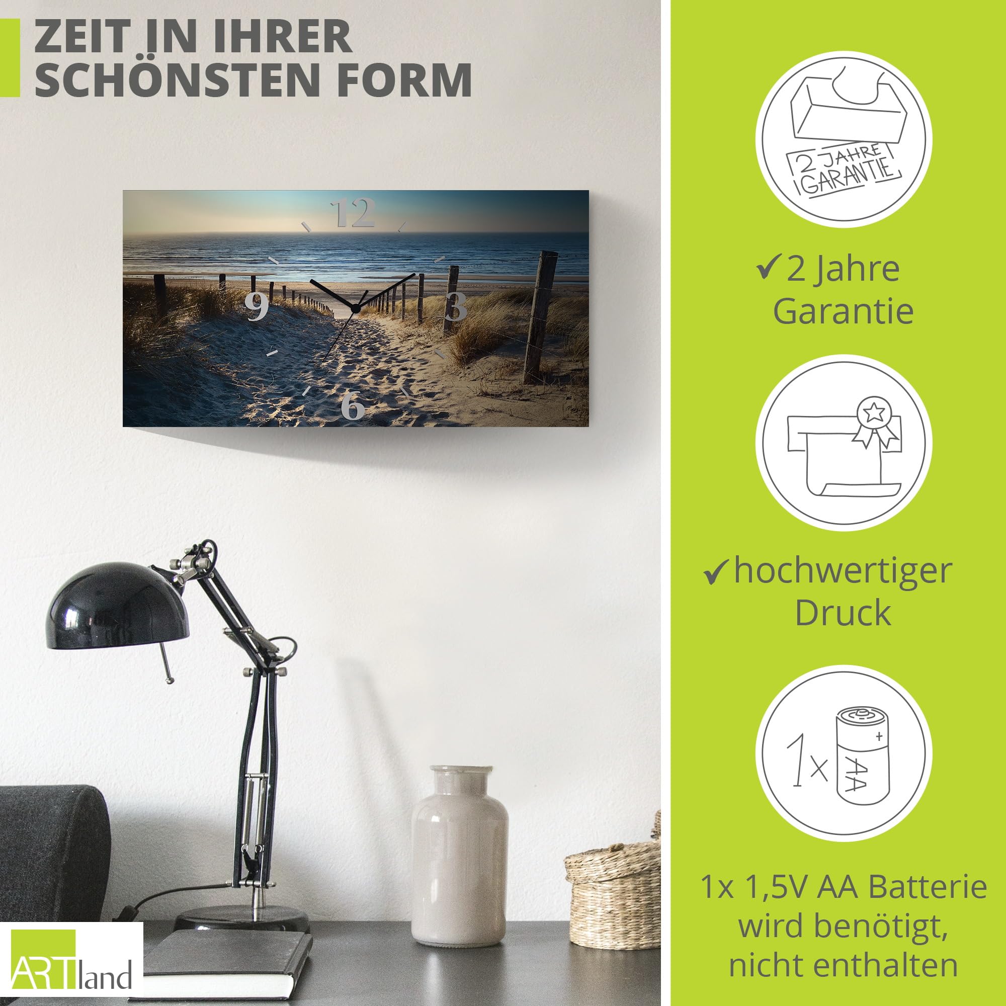 artland-wanduhren-funkuhr-60x30-cm-strand-meer-alu-lautlos image 3