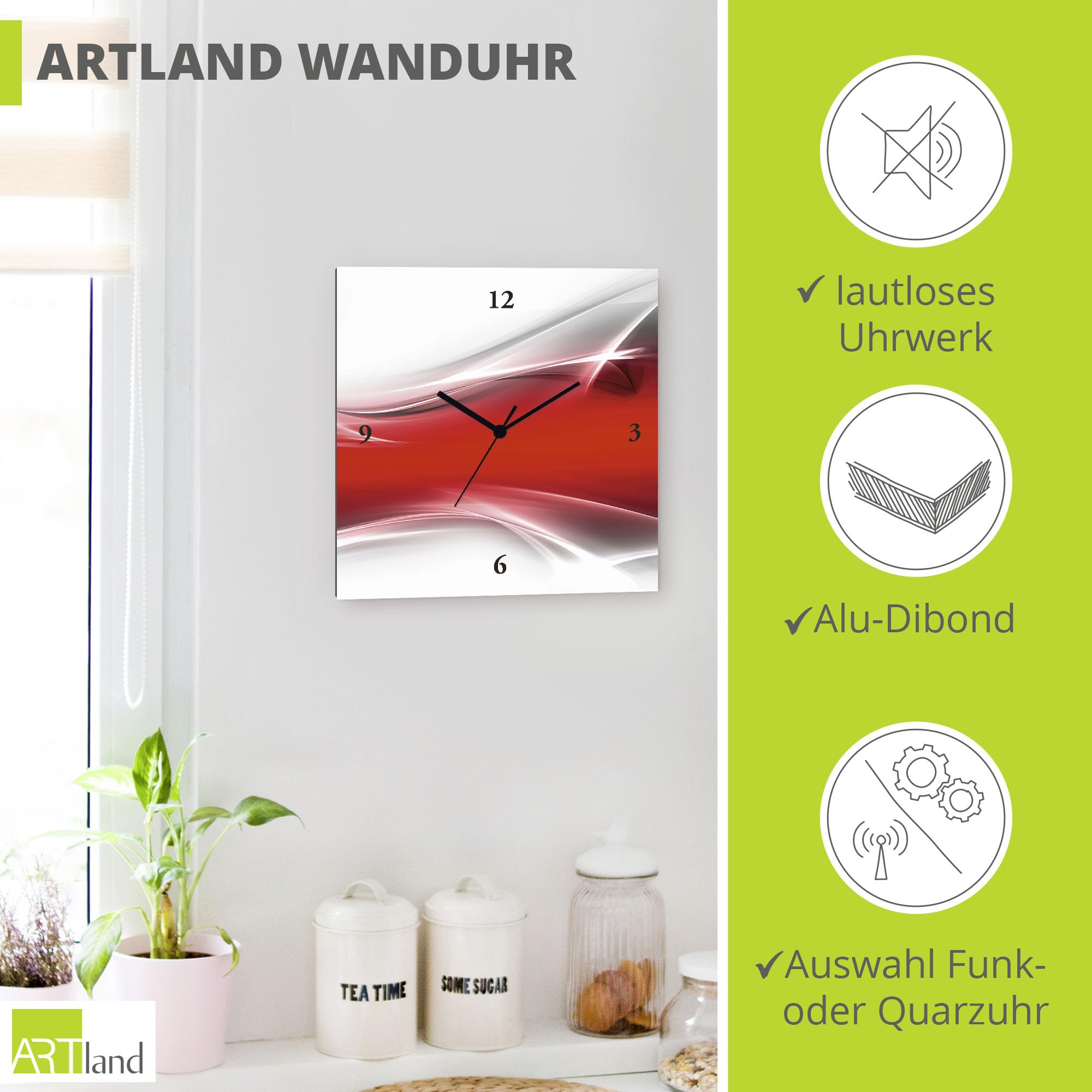 artland-wanduhren-funkuhr-30x30-cm-quadratisch-lautlos-abstrakt image 2