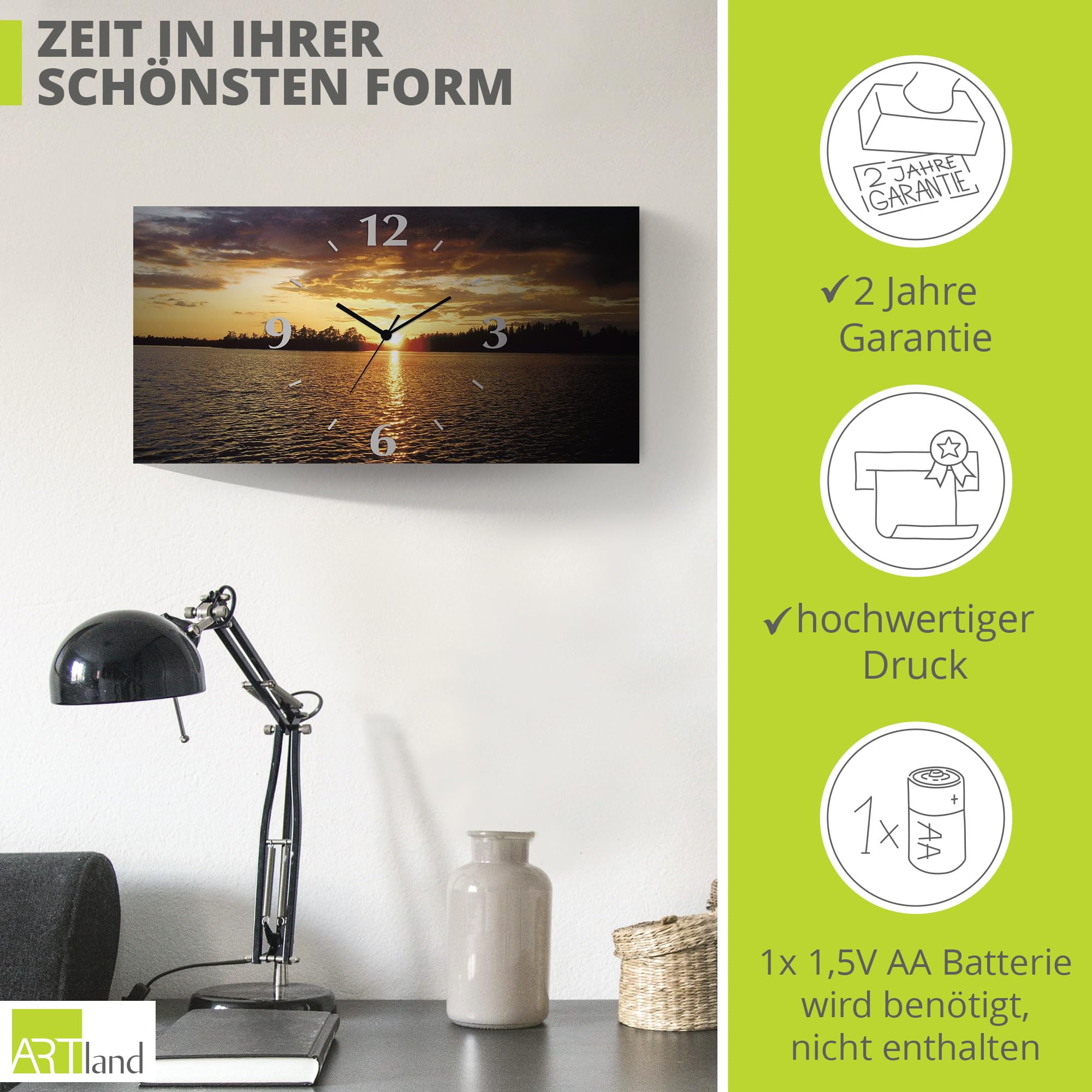 artland-wanduhren-funkuhr-wanduhr-60x30-cm-sonnenuntergang-see image 3