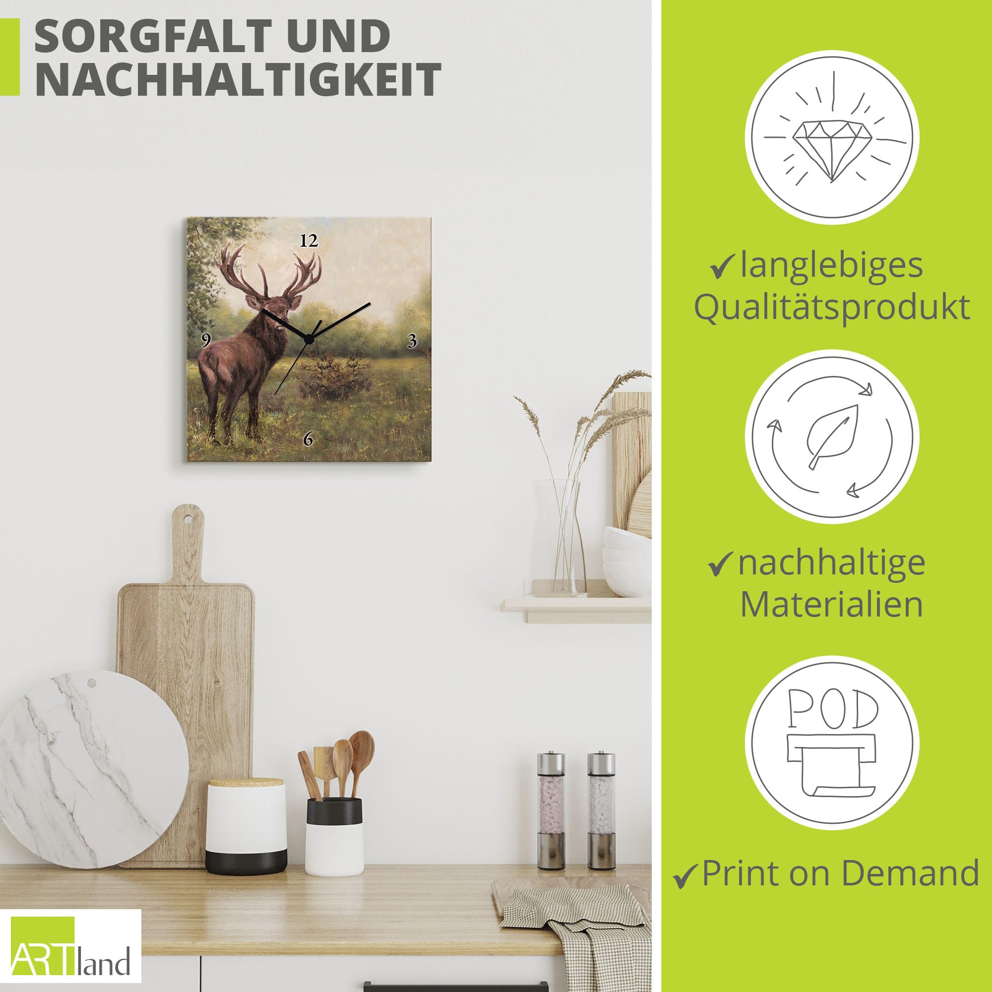 artland-wanduhren-t9rb-wanduhr-30x30-cm-hirsch-lautlos image 5