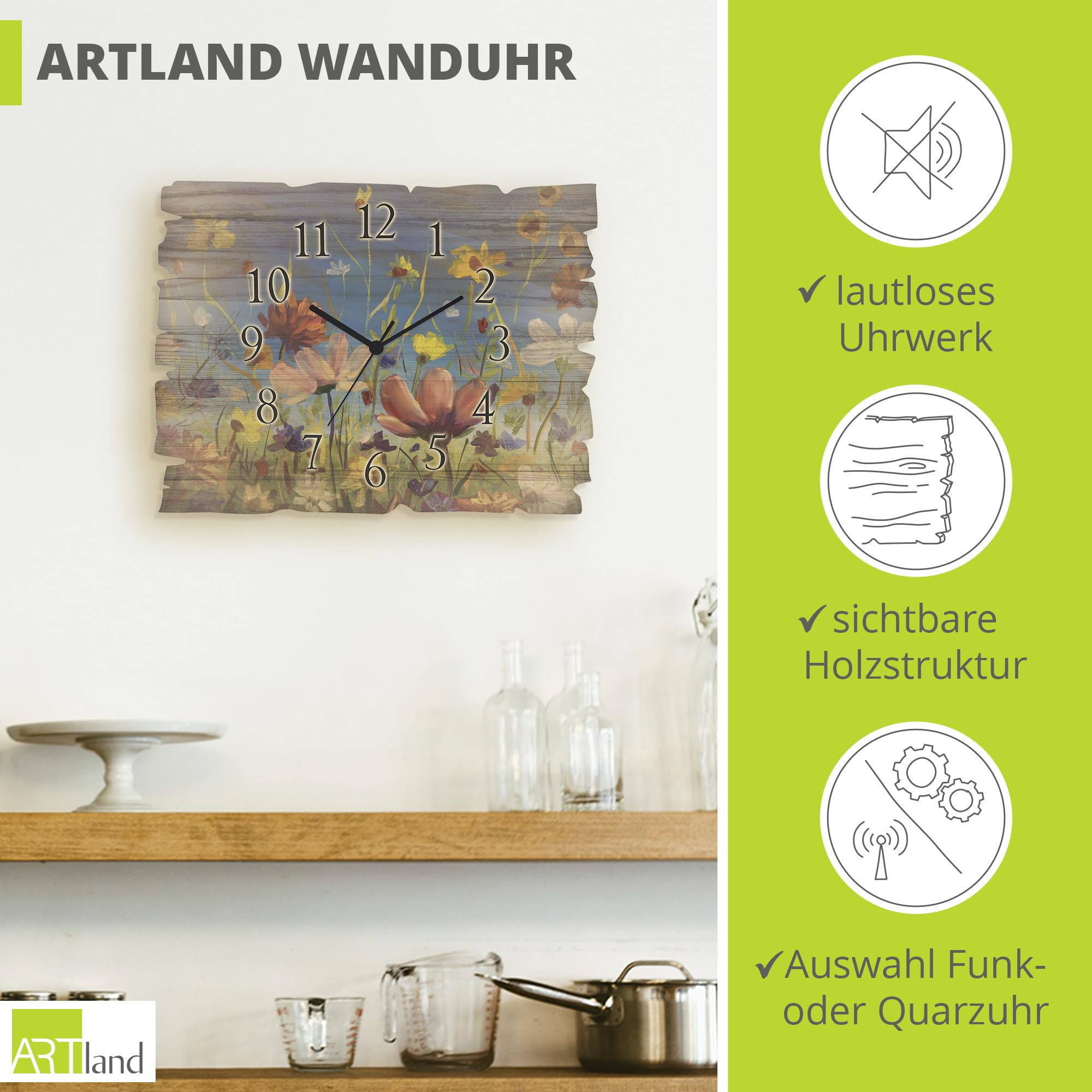 artland-wanduhren-u1qu-wanduhr-40x30-cm-funkuhr-blumenwiese image 2