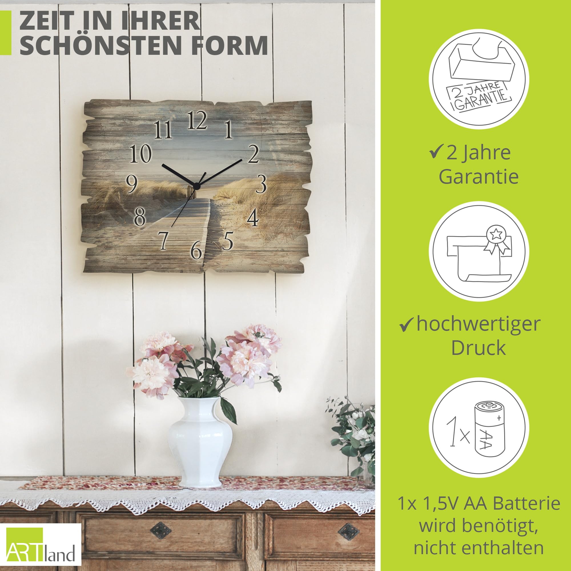 artland-wanduhren-nordseestrand-holzuhr-40x30-cm-quarzuhr image 3
