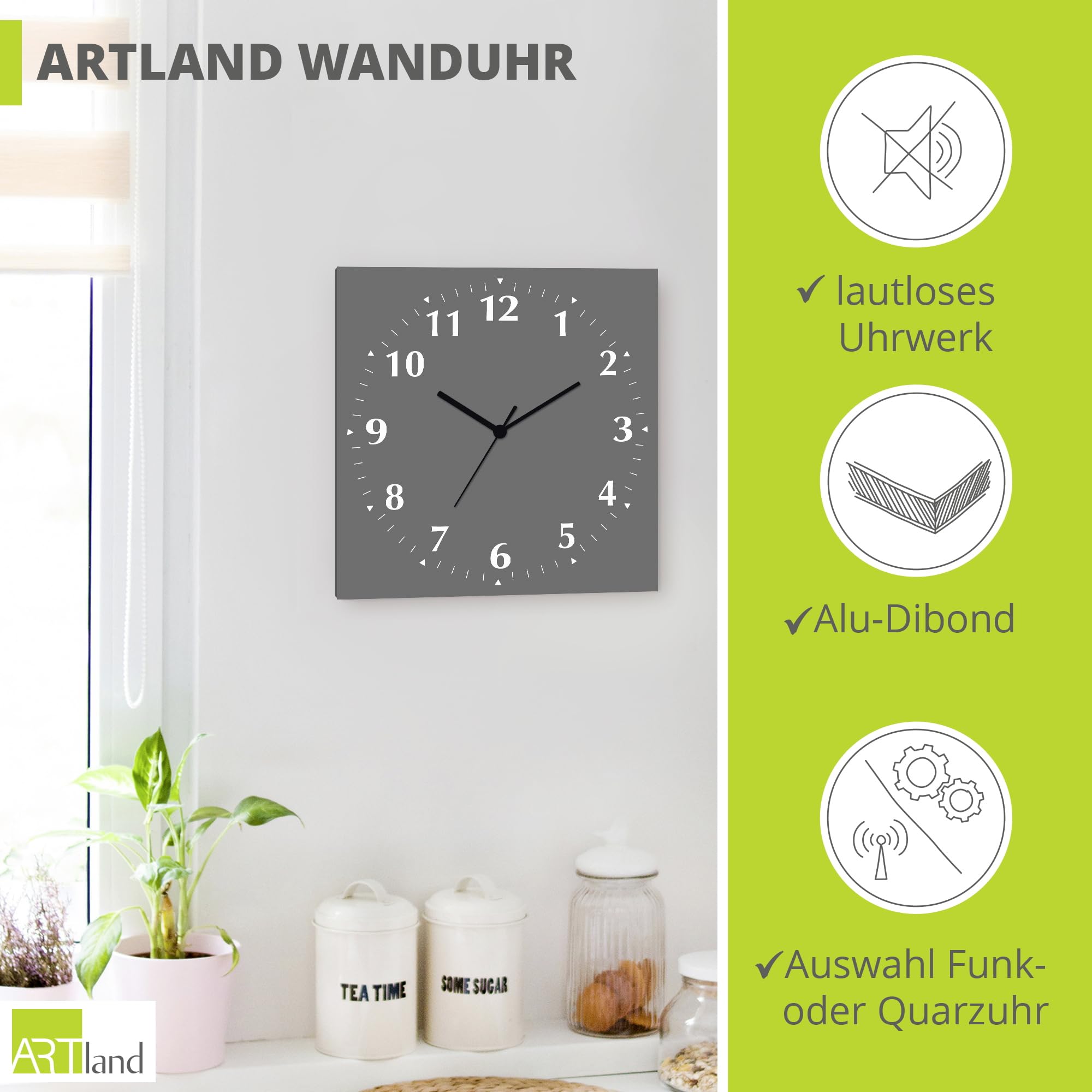 artland-wanduhren-grau-wanduhr-30x30-cm-alu-funkuhr-lautlos-ziffern image 2