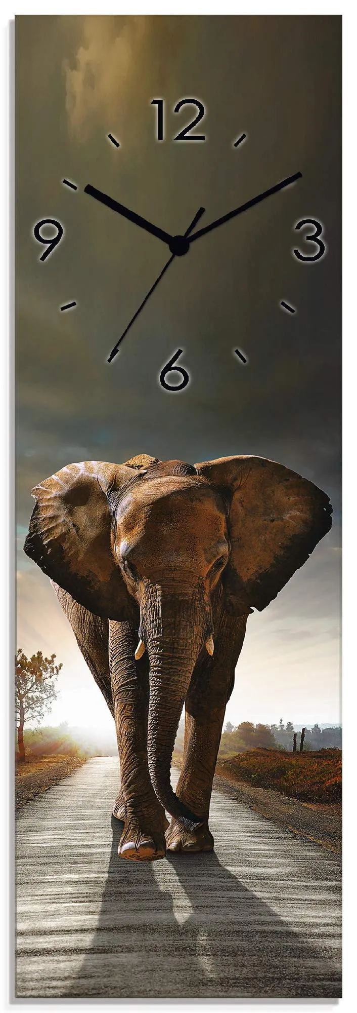 artland-wanduhren-t9qo-wanduhr-elefant-safari-20x60-cm-lautlos image 1