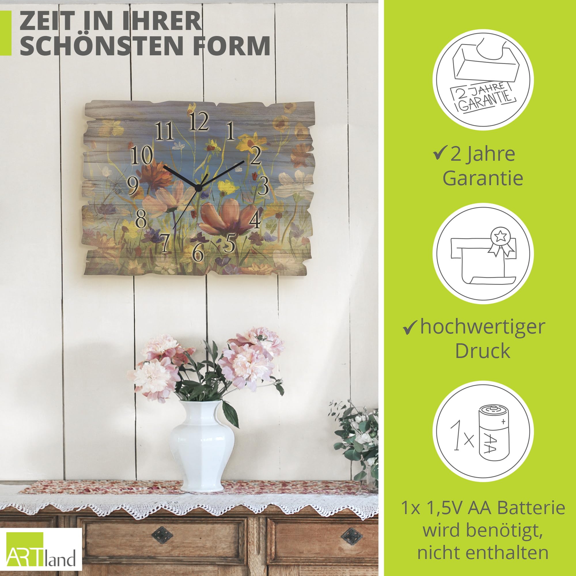 artland-wanduhren-u1qu-wanduhr-40x30-cm-funkuhr-blumenwiese image 3