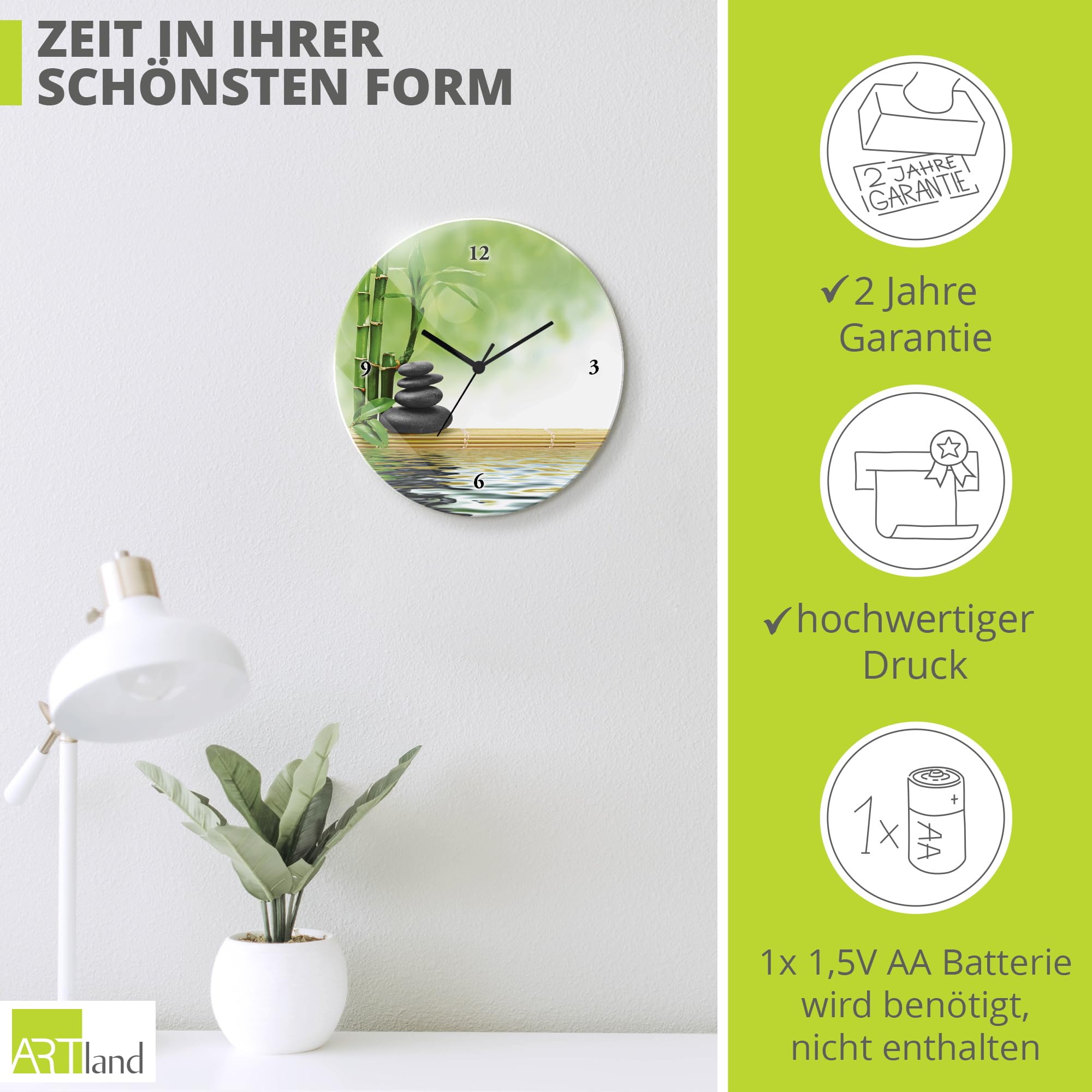 artland-wanduhren-t5op-glas-wanduhr-30-cm-spa-basaltsteine-lautlos image 3