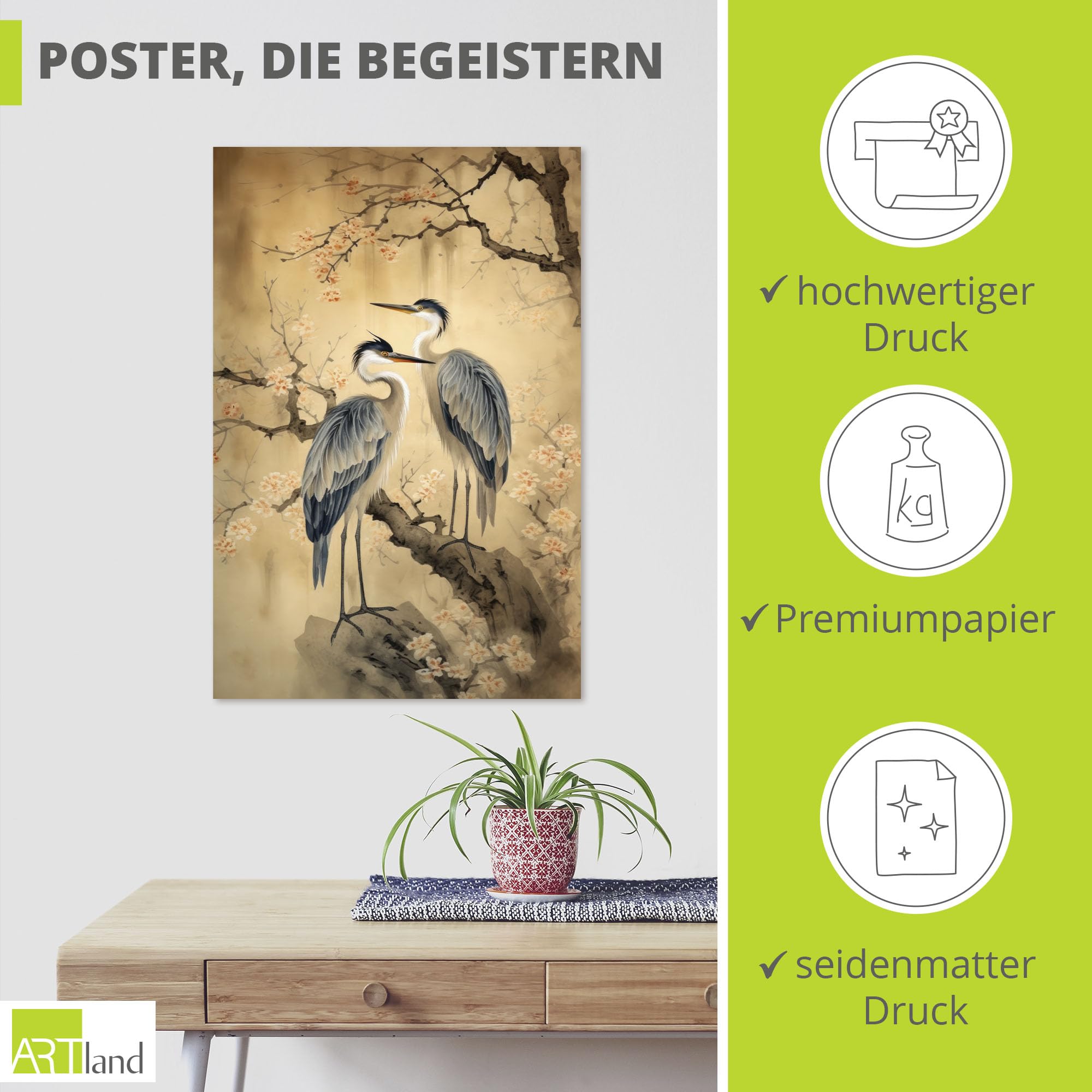 artland-kunstdrucke-kraniche-poster-40x60-cm-hochformat image 2