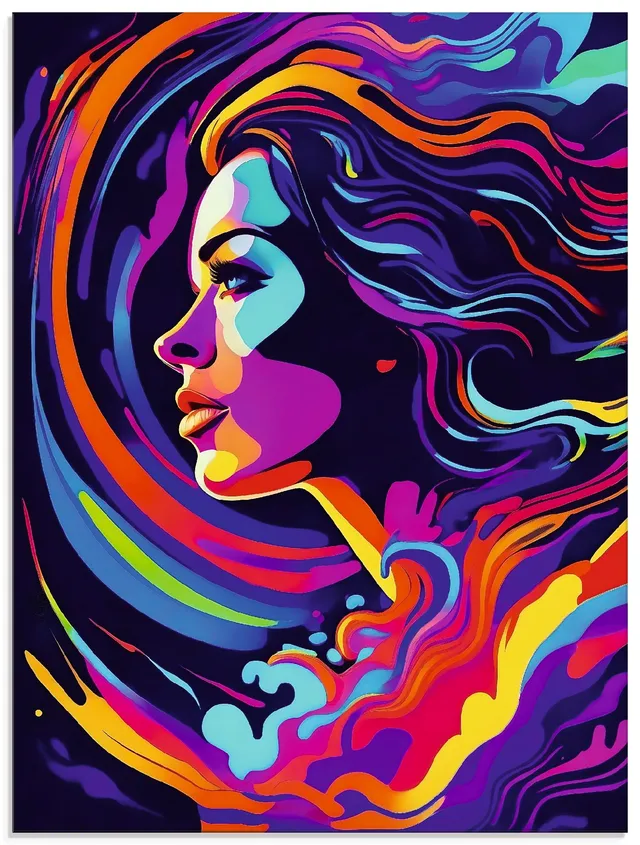 artland-glasbilder-frau-in-bunten-farben-glasbild-60x80-cm-pop-art image 1