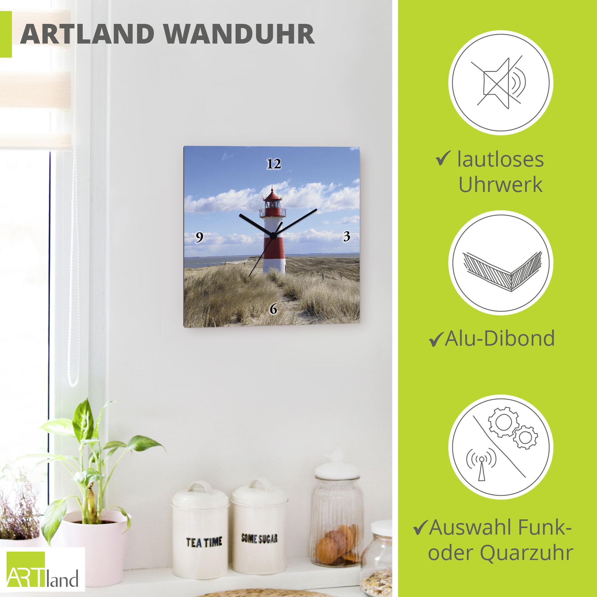 artland-wanduhren-funkuhr-30x30-strand-leuchtturm-rot-wei image 2