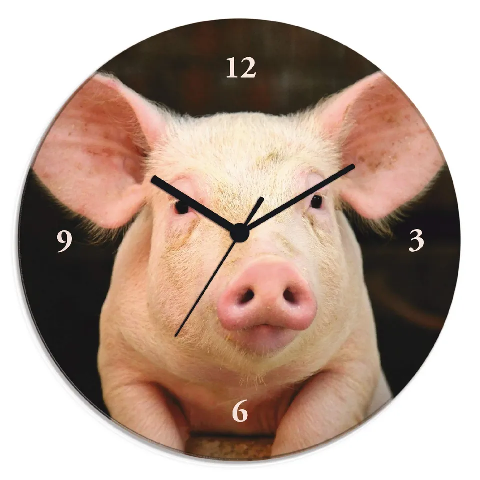 artland-wanduhren-t5xg-funkuhr-schwein-30-cm-lautlos-glas image 1