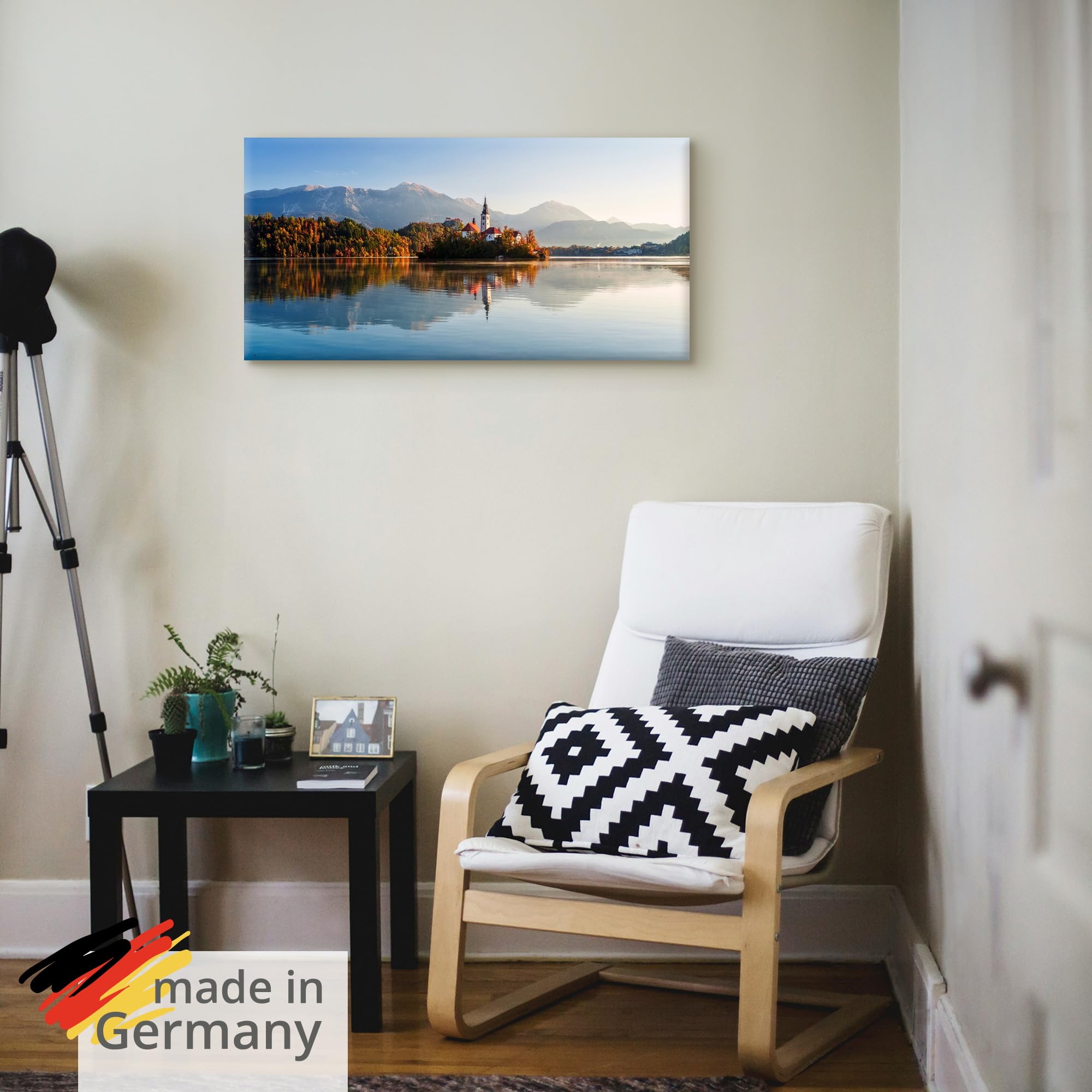 artland-leinwandbilder-herbst-am-bleder-see-leinwand-150x75-blau image 5