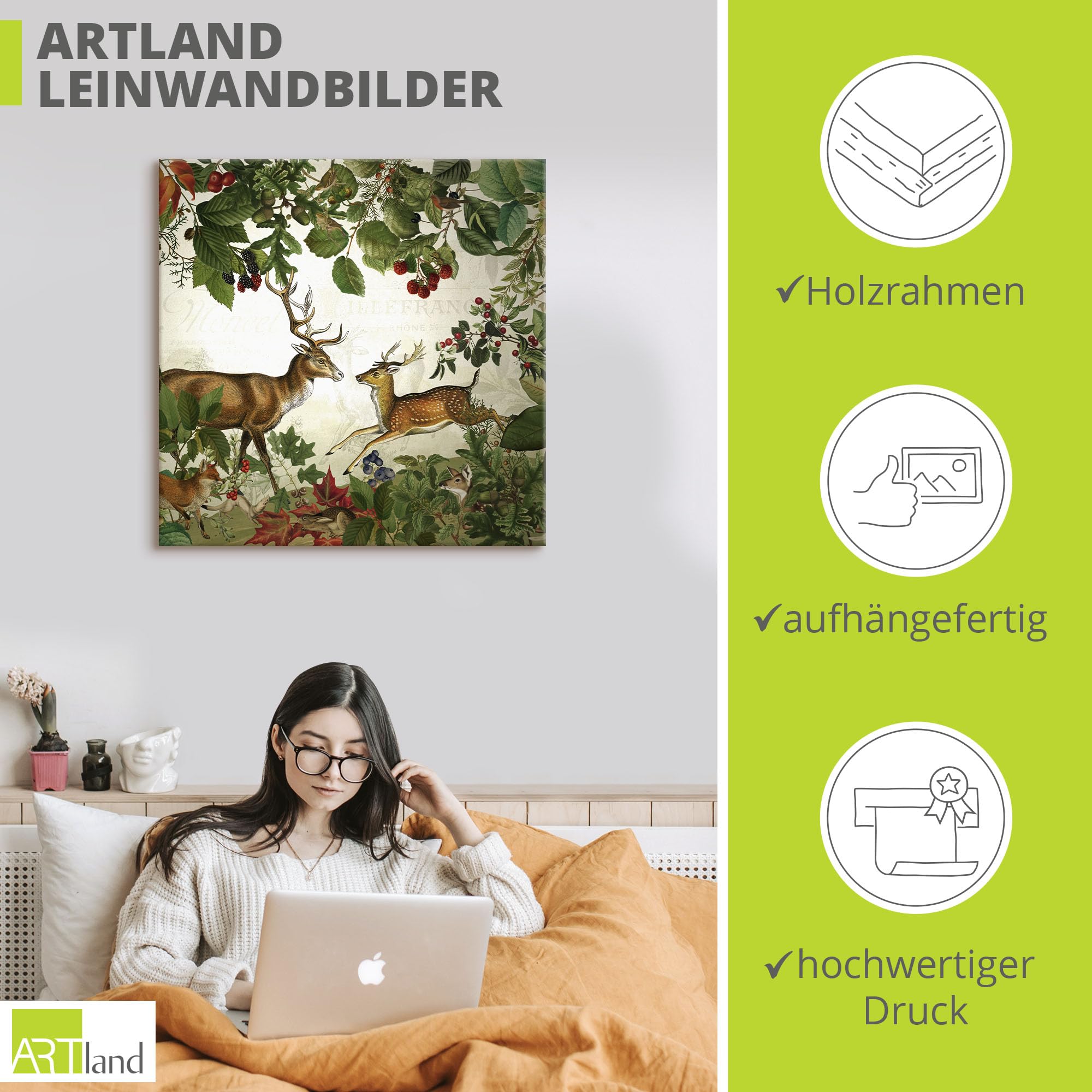artland-leinwandbild-u5gx-hirsch-wald-40x40-cm-canvas image 3