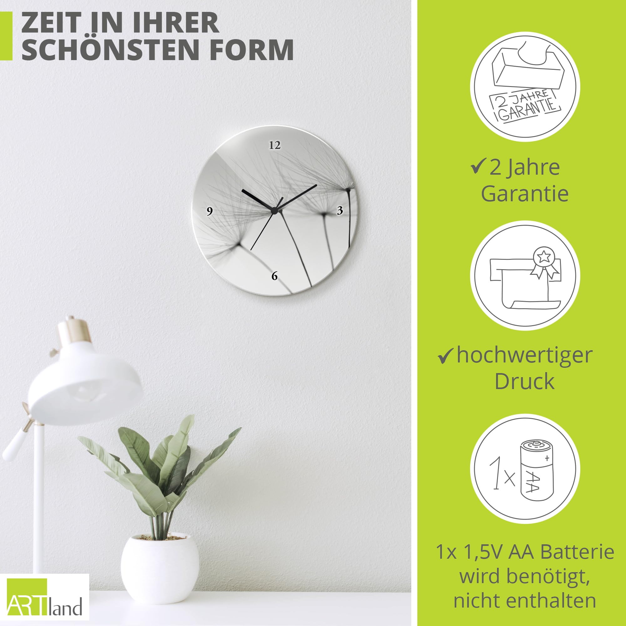artland-wanduhren-pusteblume-funkuhr-30-cm-glas-blumen image 3