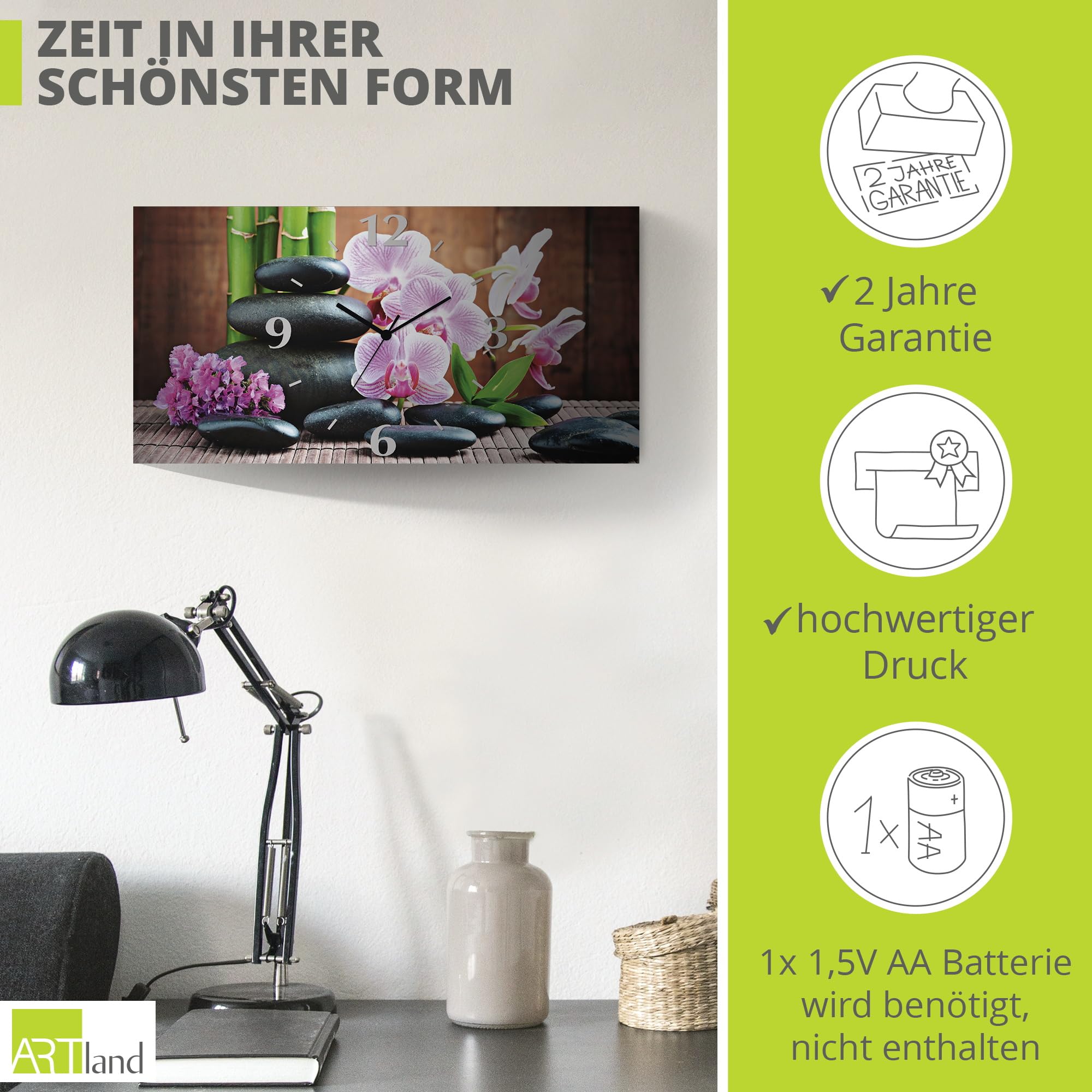 artland-wanduhren-zen-orchidee-funkuhr-60x30-cm-lautlos image 3