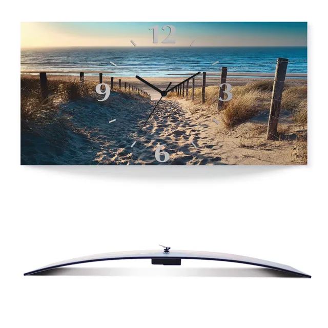 artland-wanduhren-funkuhr-60x30-cm-strand-meer-alu-lautlos image 1