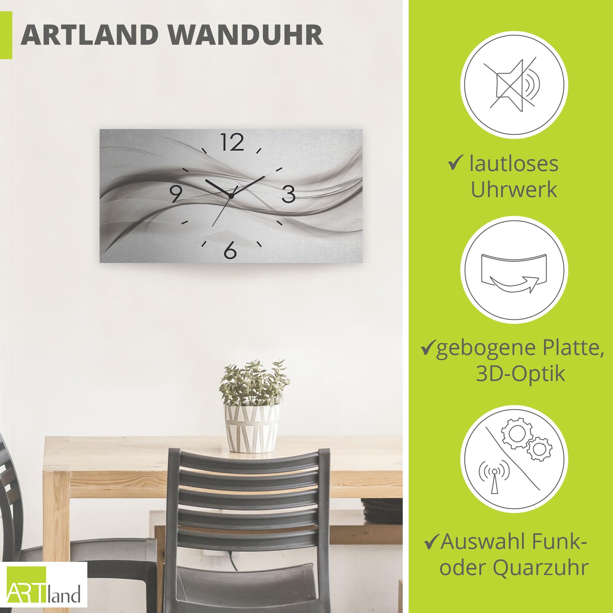 artland-wanduhren-quarzuhr-50x25-cm-wanduhr-silber-lautlos image 2