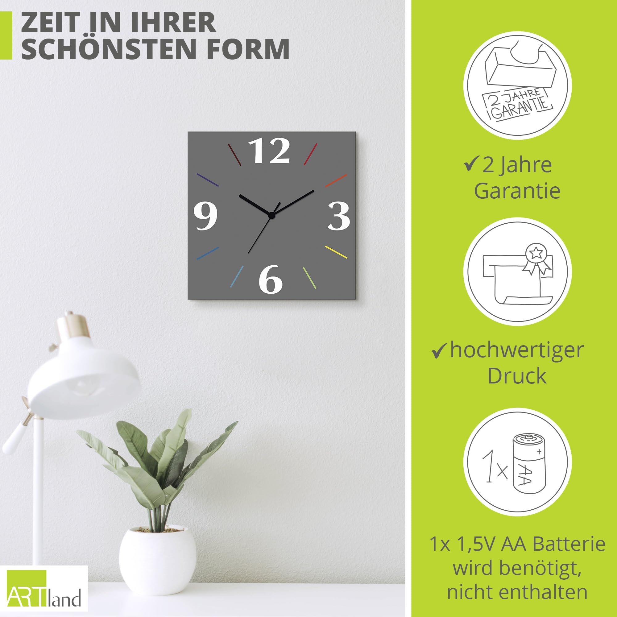 artland-wanduhren-quarzuhr-30x30-cm-grau-lautlos image 3
