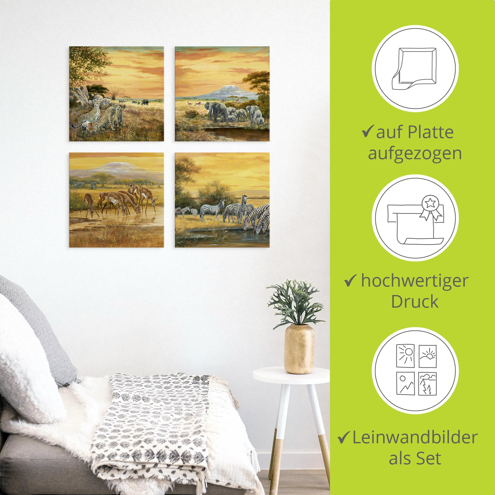 artland-afrika-leinwandbild-4er-set-30x30-cm-tiere-steppe image 2