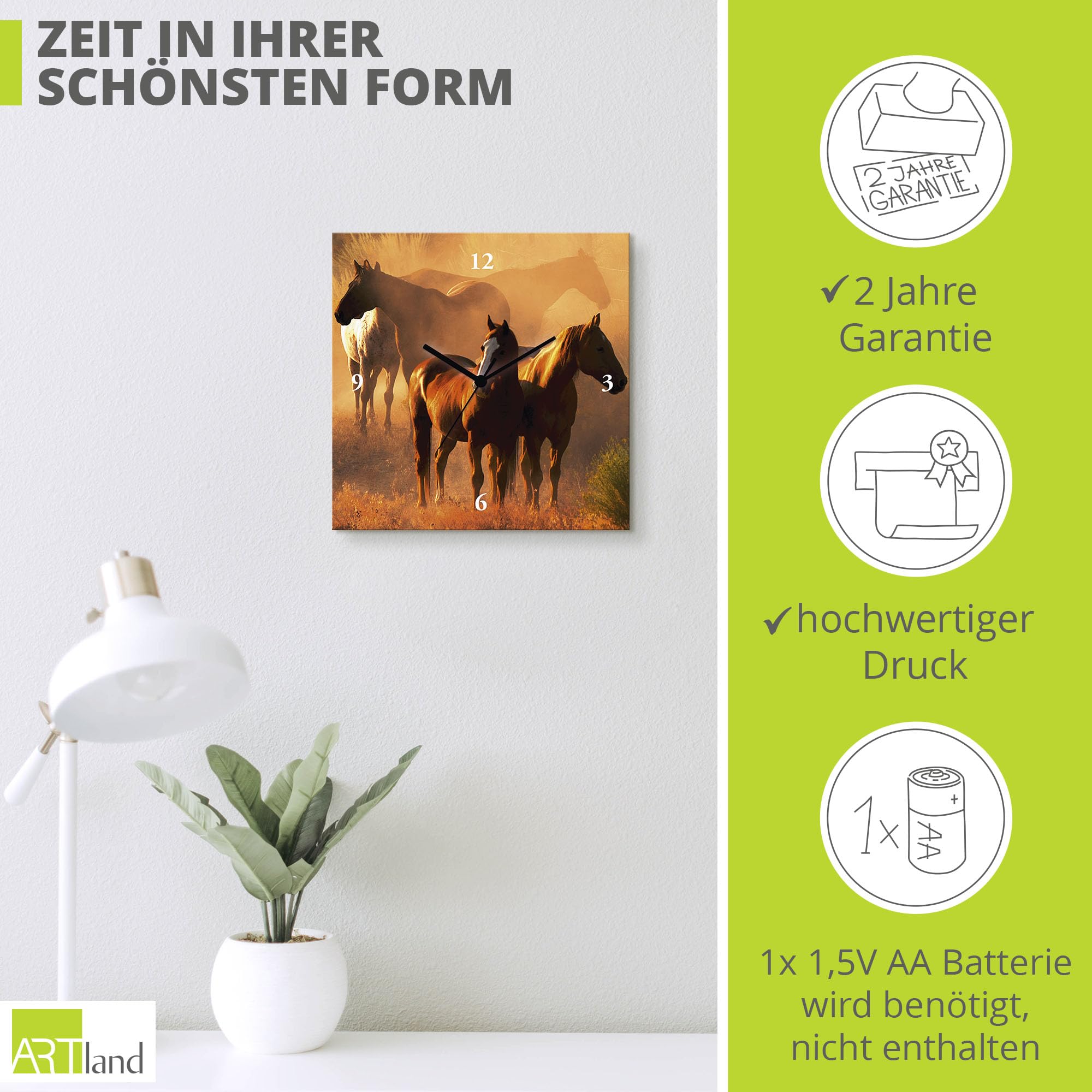 artland-wanduhren-s8sq-wanduhr-30x30-cm-pferde-lautlos image 3