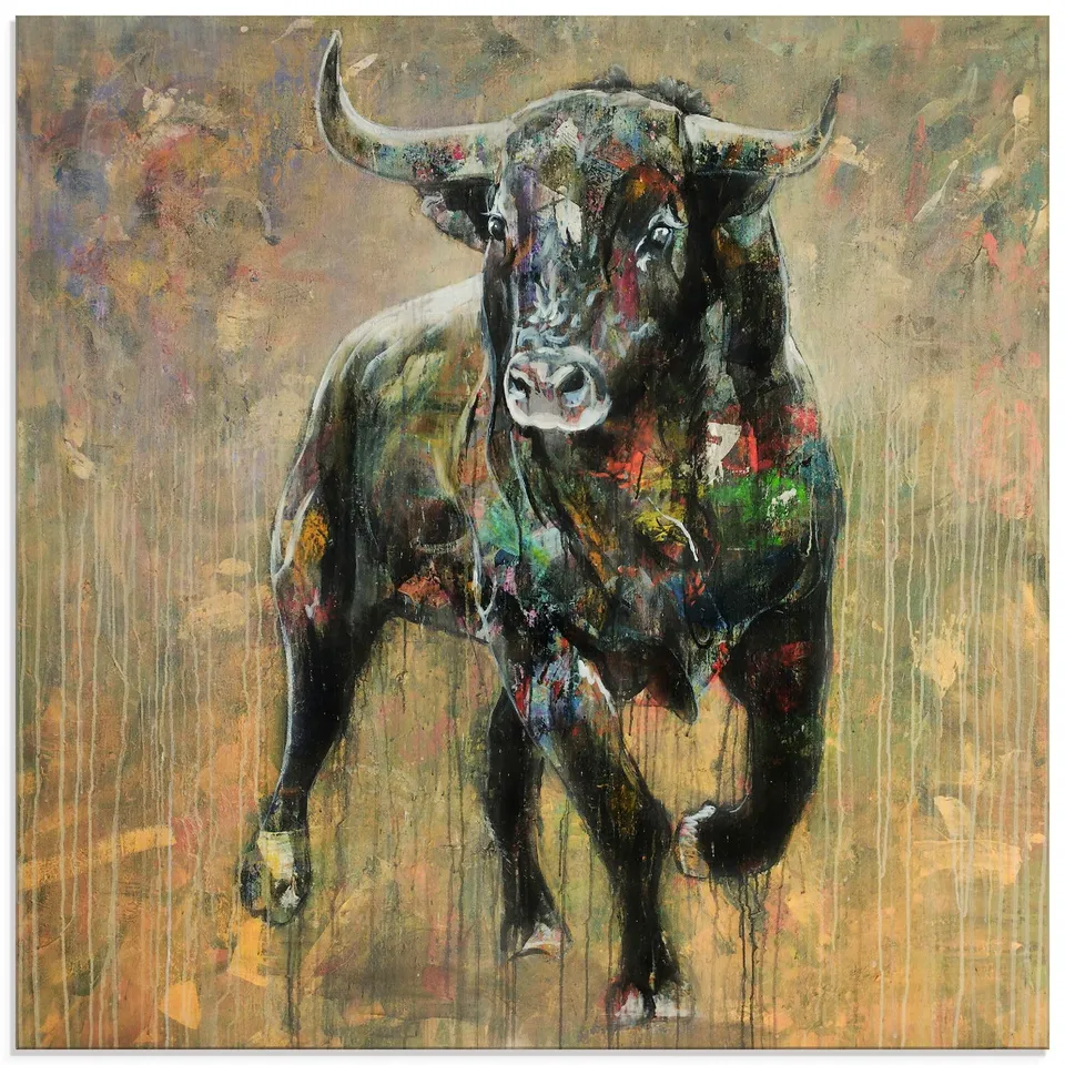 artland-glasbilder-stier-moment-der-entscheidung-u5pf-glasbild-30x30-cm image 1
