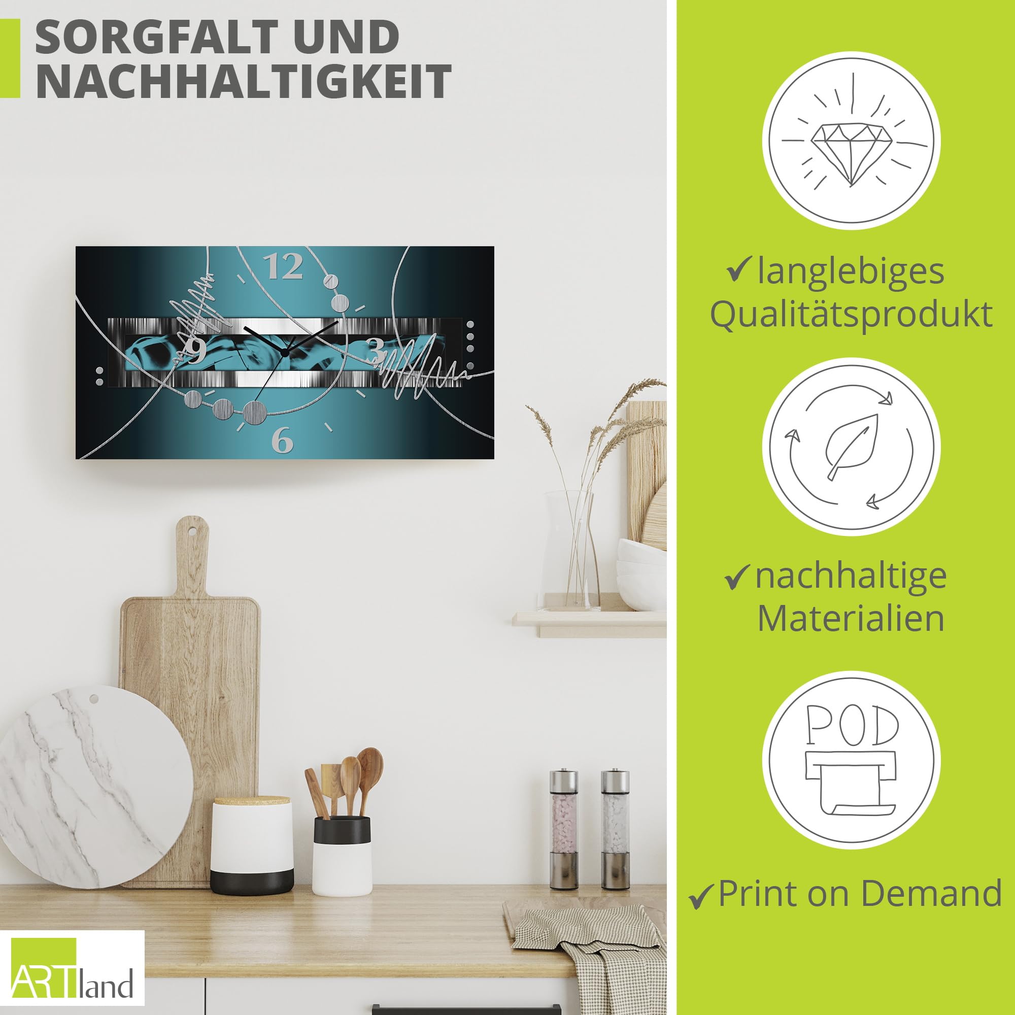 artland-wanduhren-quarzuhr-wanduhr-50x25-cm-3d-abstrakt image 5