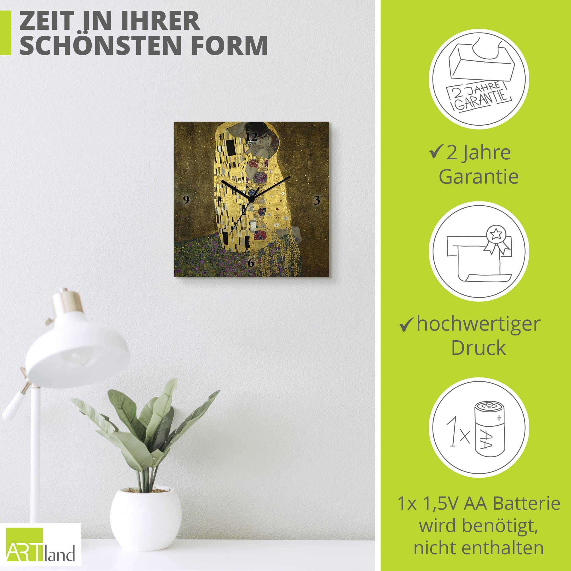 artland-wanduhren-t9ll-wanduhr-der-kuss-30x30-cm-lautlos image 3