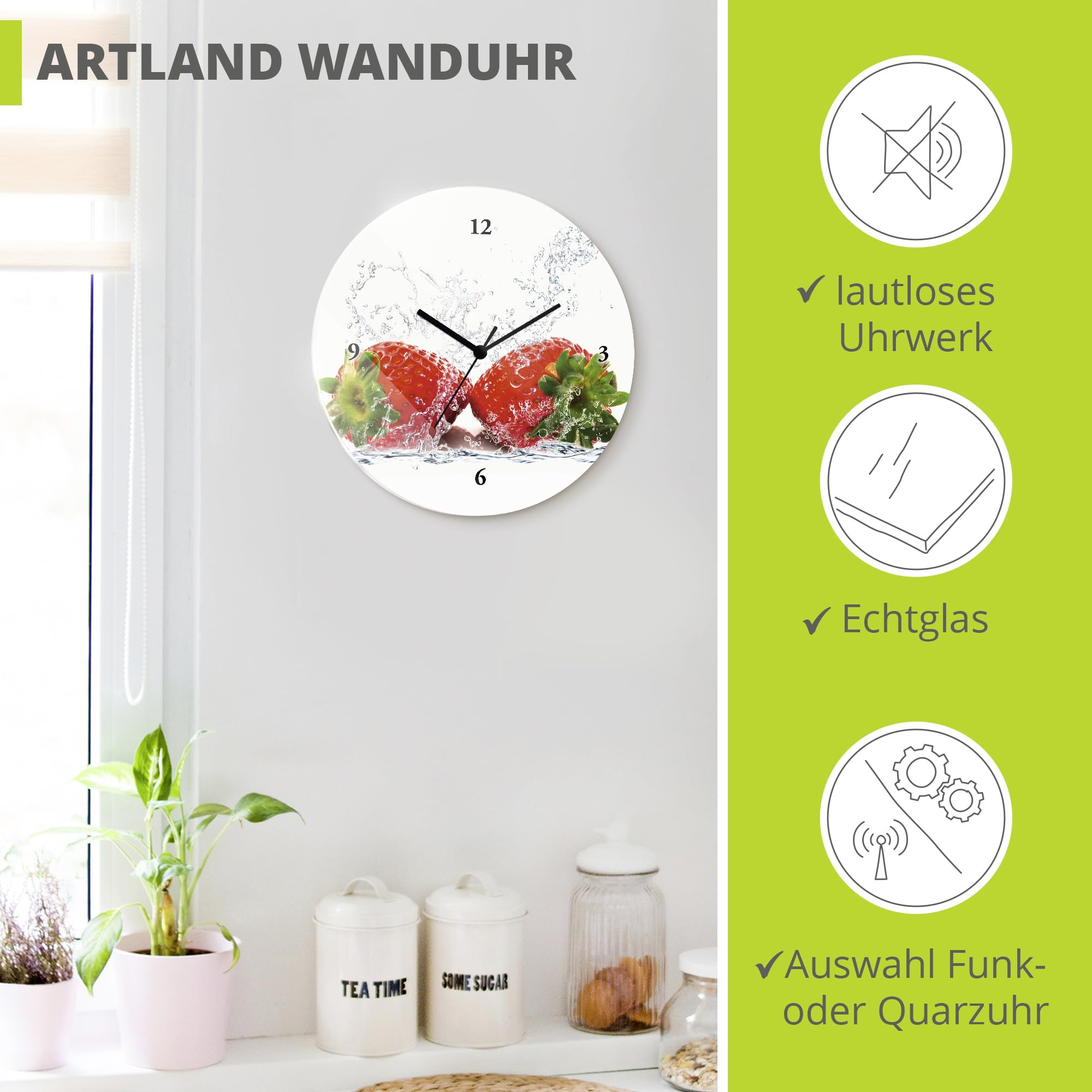 artland-erdbeere-wanduhr-glas-30-cm-funkuhr-lautlos image 2