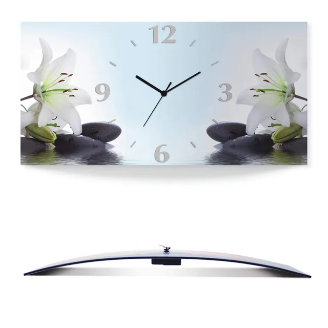 artland-wanduhren-s7ly-wanduhr-60x30-cm-funkuhr-lilien image 1