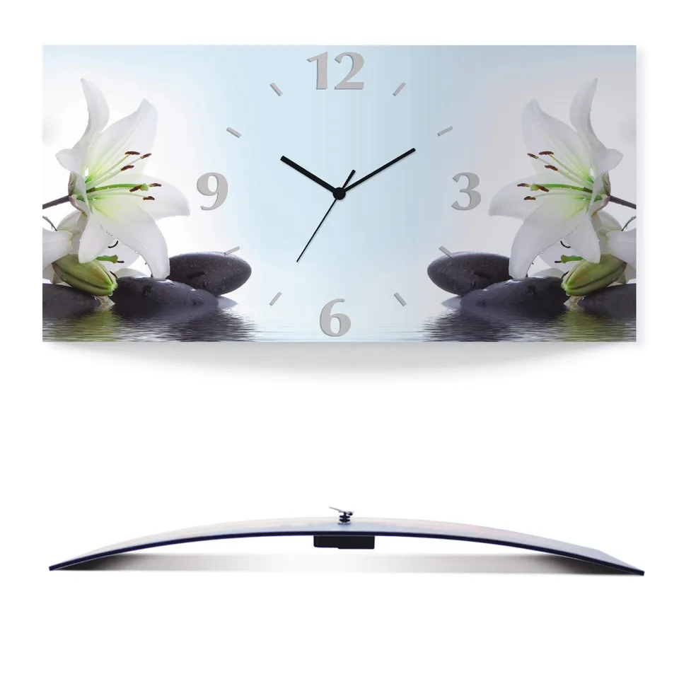 artland-wanduhren-s7ly-wanduhr-60x30-cm-funkuhr-lilien image 1