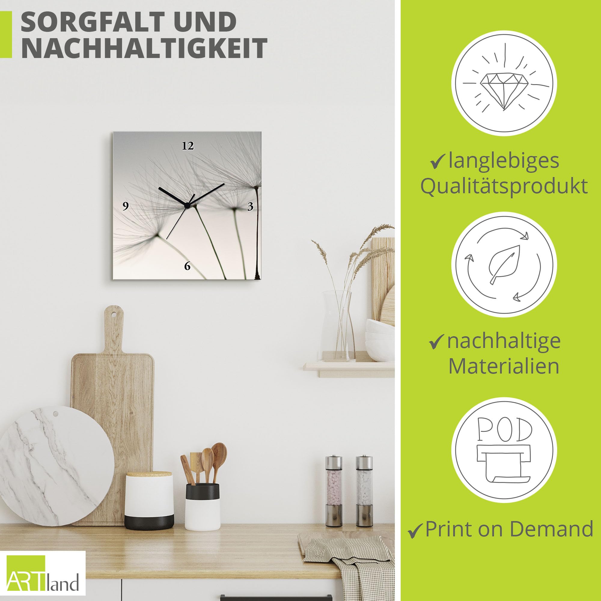 artland-wanduhren-funkuhr-30x30-grau-blumen-pusteblume-t5sq image 5