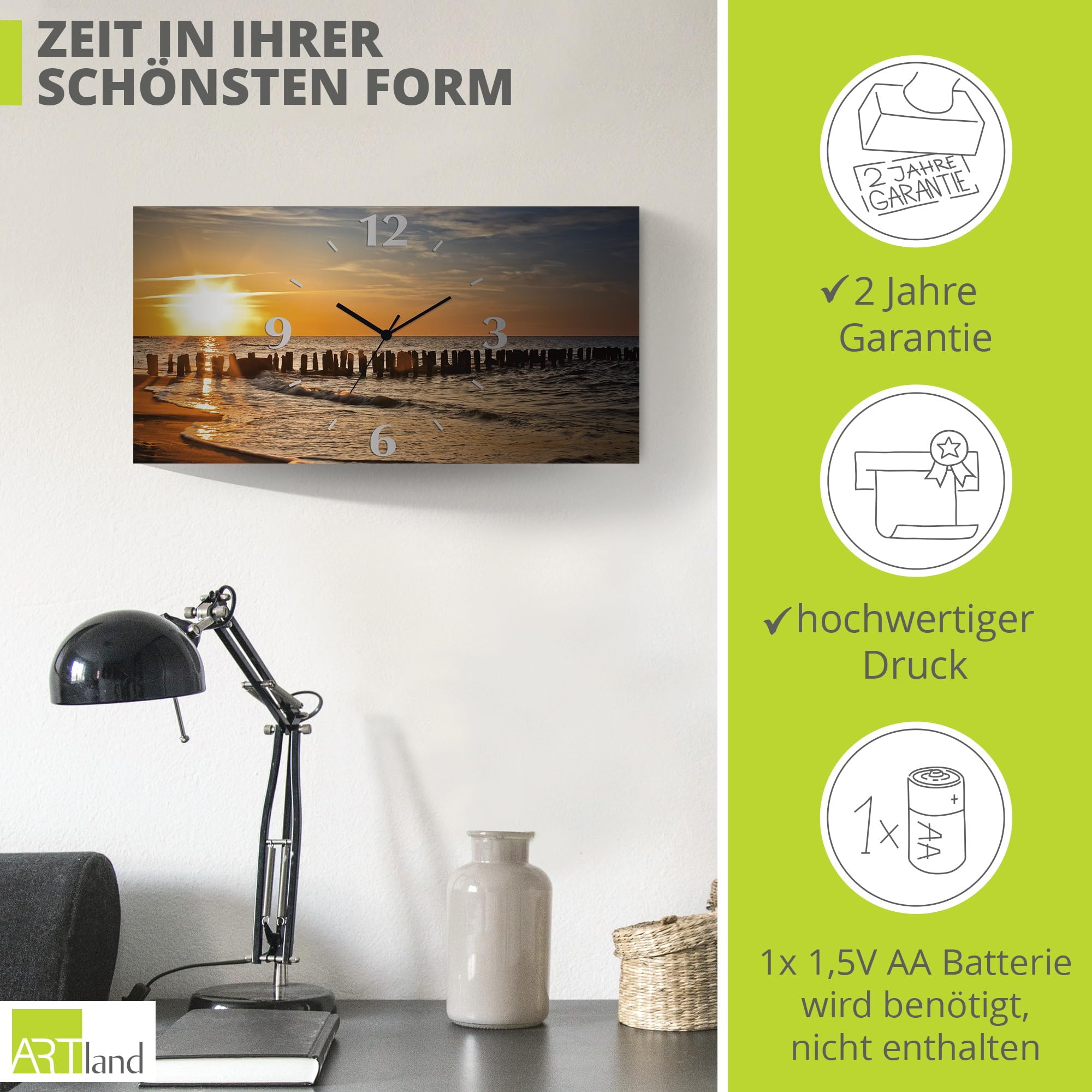 artland-wanduhren-funkuhr-50x25-strand-meer-sonnenuntergang image 3