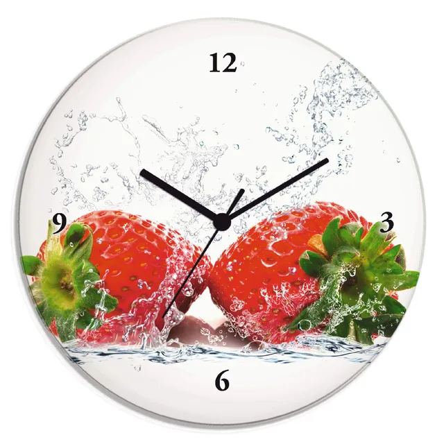 artland-erdbeere-wanduhr-glas-30-cm-funkuhr-lautlos image 1