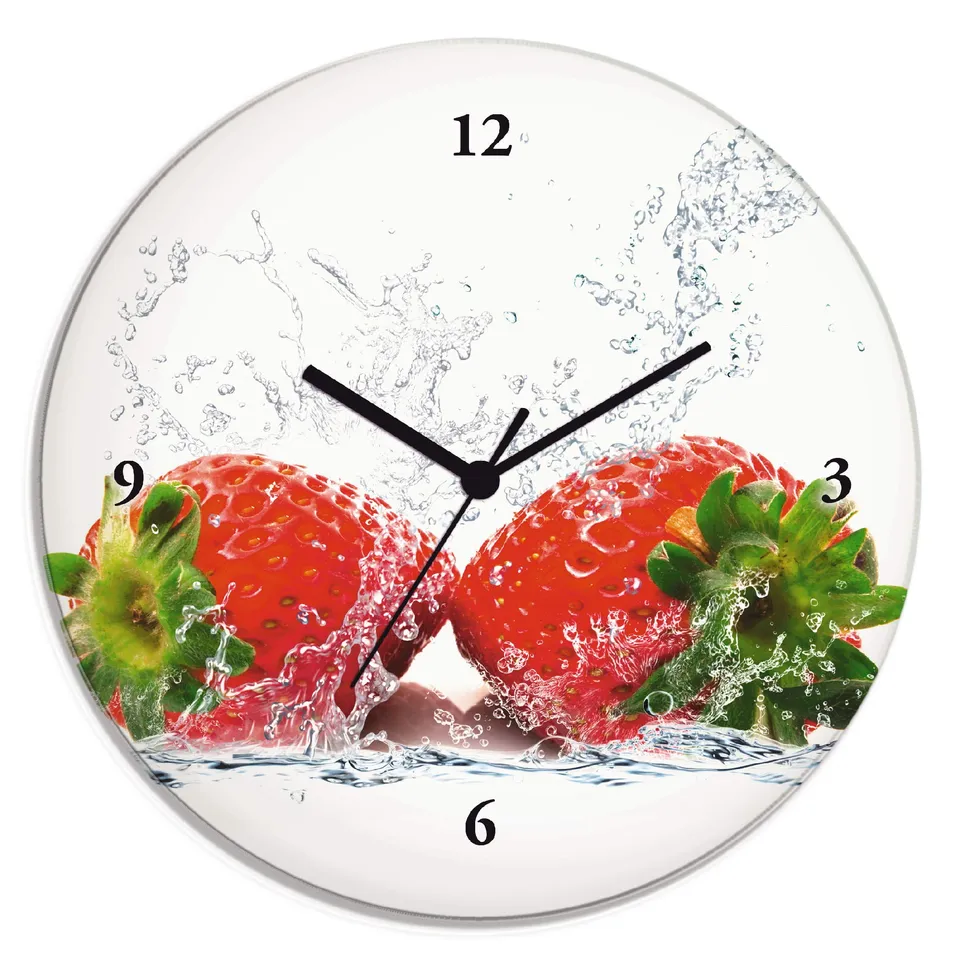artland-erdbeere-wanduhr-glas-30-cm-funkuhr-lautlos image 1